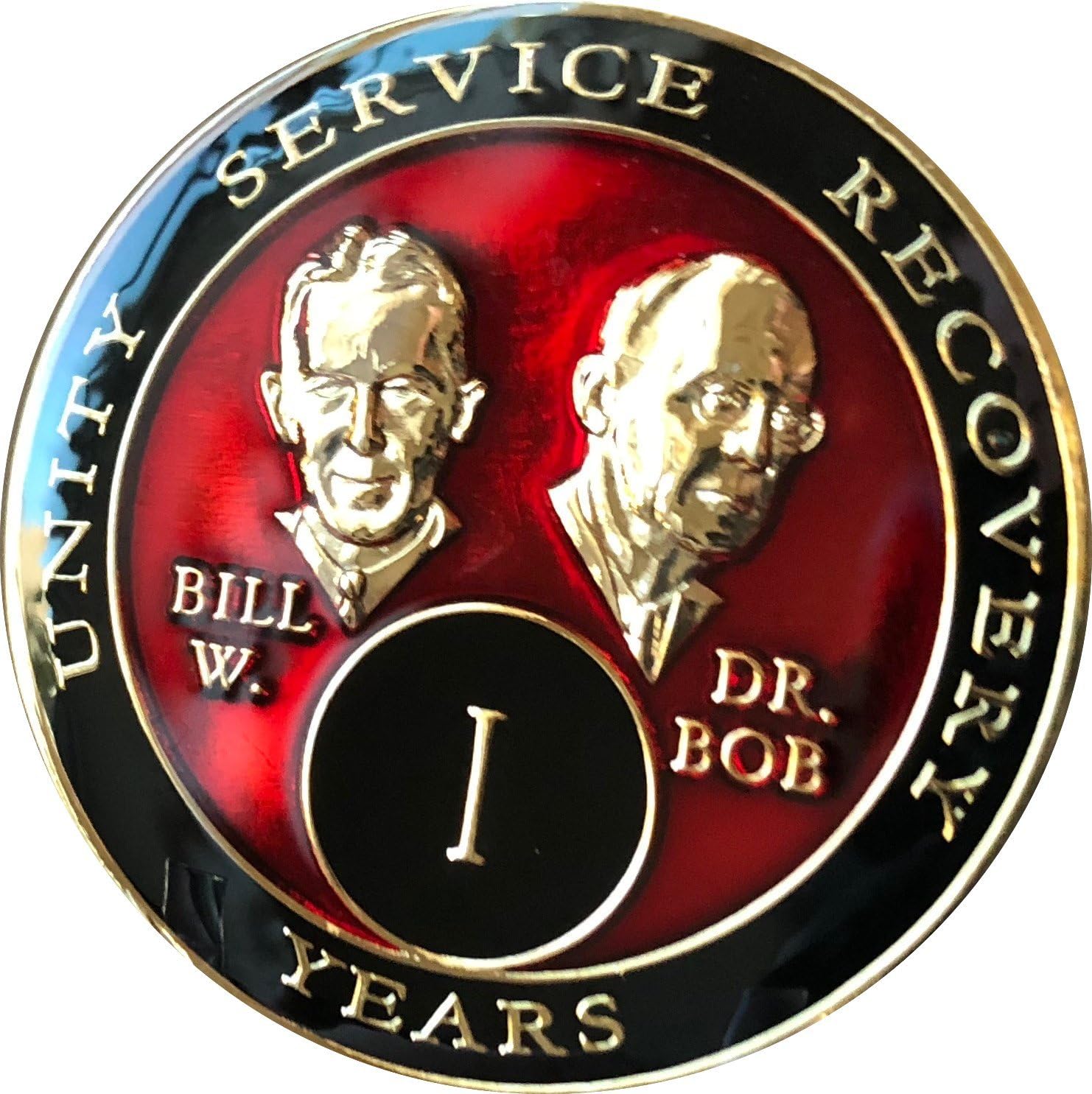 1 Year Founders Red Tri-Plate AA Medallion Bill & Bob Chip