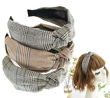 3Pcs Fashion Cross Knot Hair Hoop Women Headband wide Headwraps Hair Band Simple Temperament Houndstooth Hair Headband Lovely Girls Accessories Gift (B)