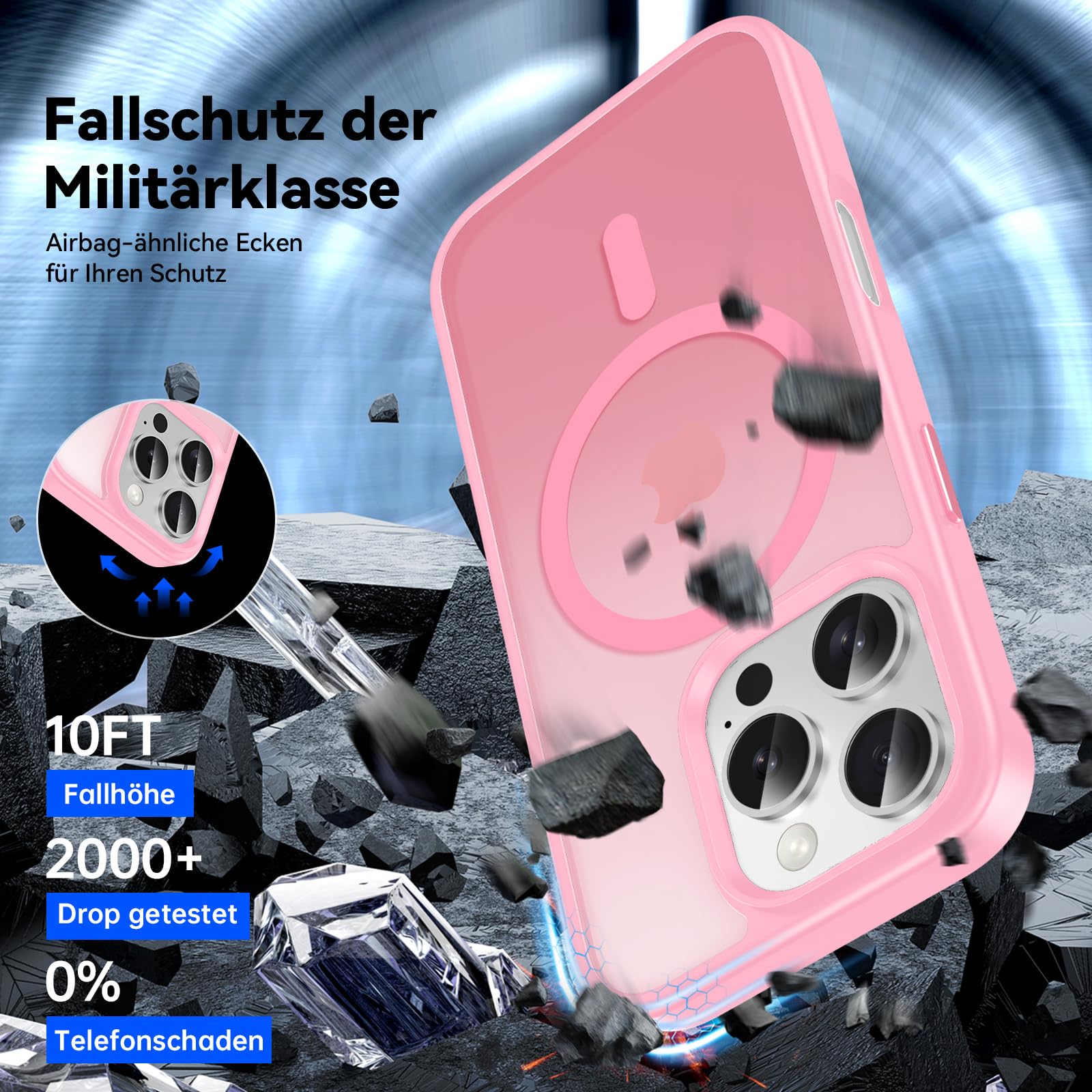 Natiiozie Magnetica Cover per iPhone 16 Pro Max Compatibile con MagSafe Custodia Traslucida Opaca Posteriore, Antiurto Anti-impronta Resistente ai Graffi Protettiva Rosa