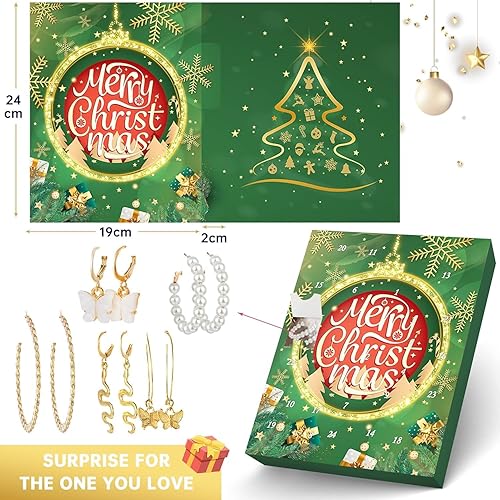 Miniatura 3 de Calendario de Adviento de joyas 2023 para adultos, mujeres y niñas, calendario de cuenta regresiva de Navidad, regalos con pulseras doradas,