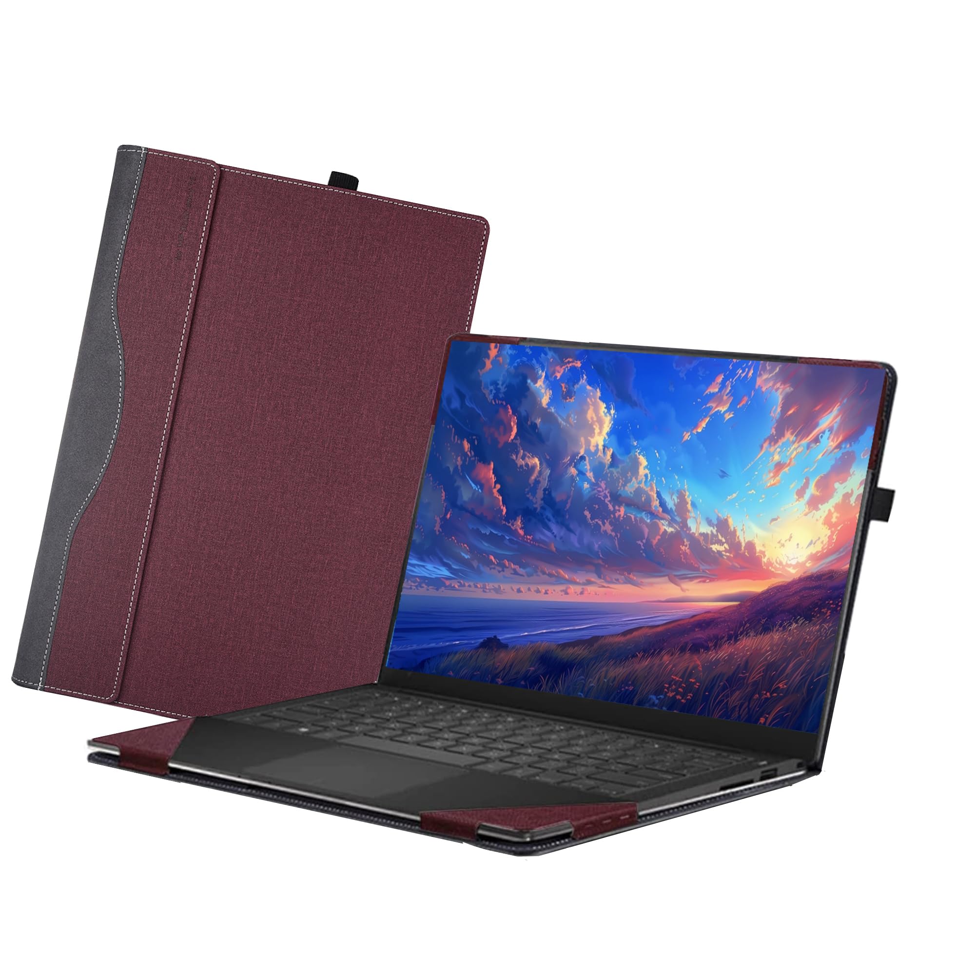 WODBAO for Lenovo V15 Gen 4 Business Laptop Case V15 Gen3/Gen2 Laptop 2-in-1 PU Leather 15 Inch Drop Resistant Laptop Bag (Wine red)