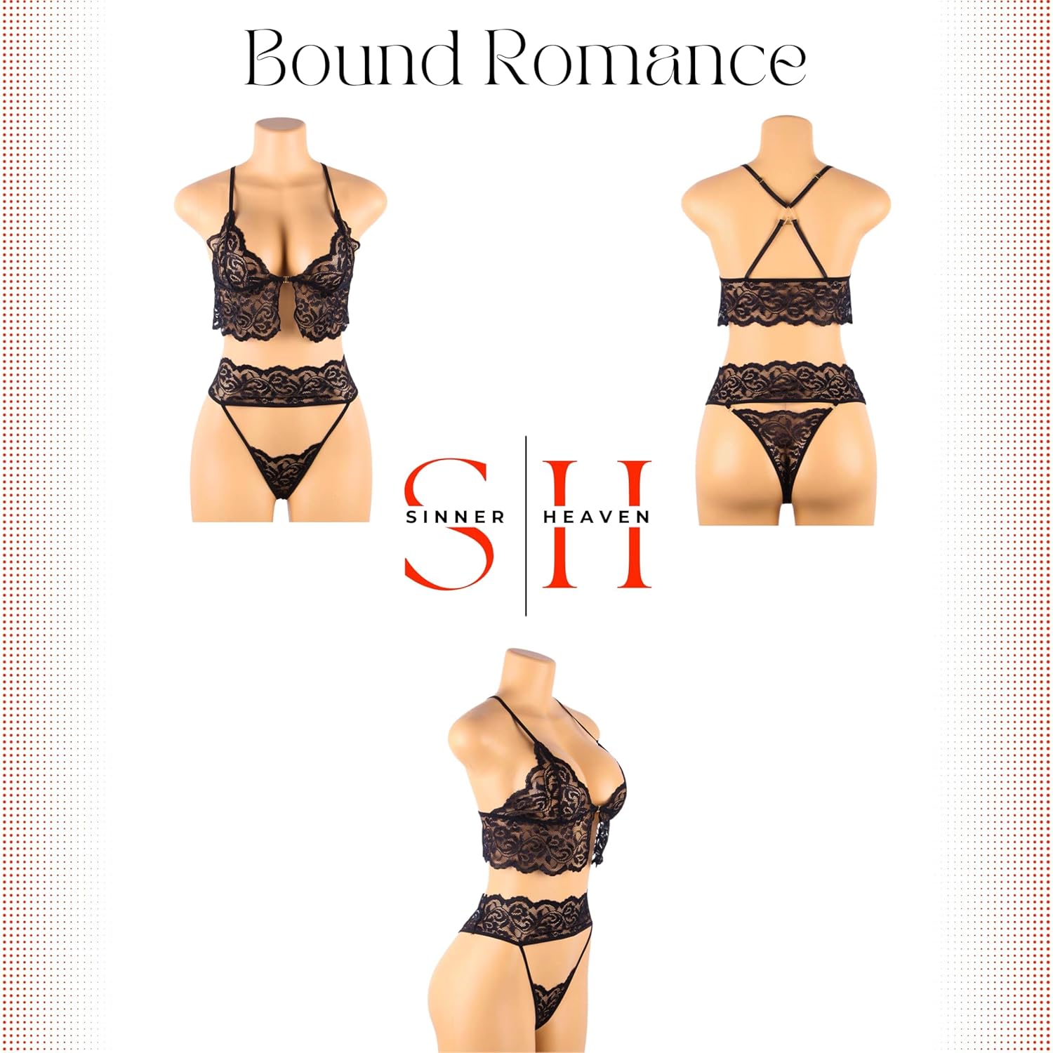 Sexy Lace Bra, Panty & Accessory Set “Bound Romance”
