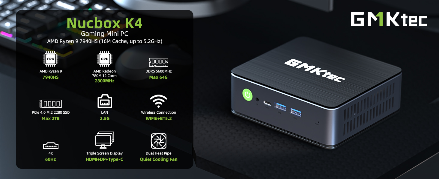 Amazon.com: GMKtec PC para juegos AMD Ryzen 9 7940HS (5.2GHz) Mini