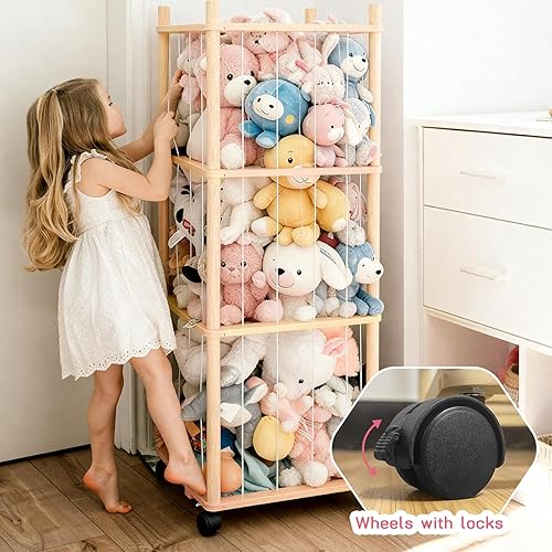 Miniatura 5 de Woodure - Organizador y almacenamiento de animales de peluche, soporte de madera para juguetes de zoológico para habitaciones de niños, salas de