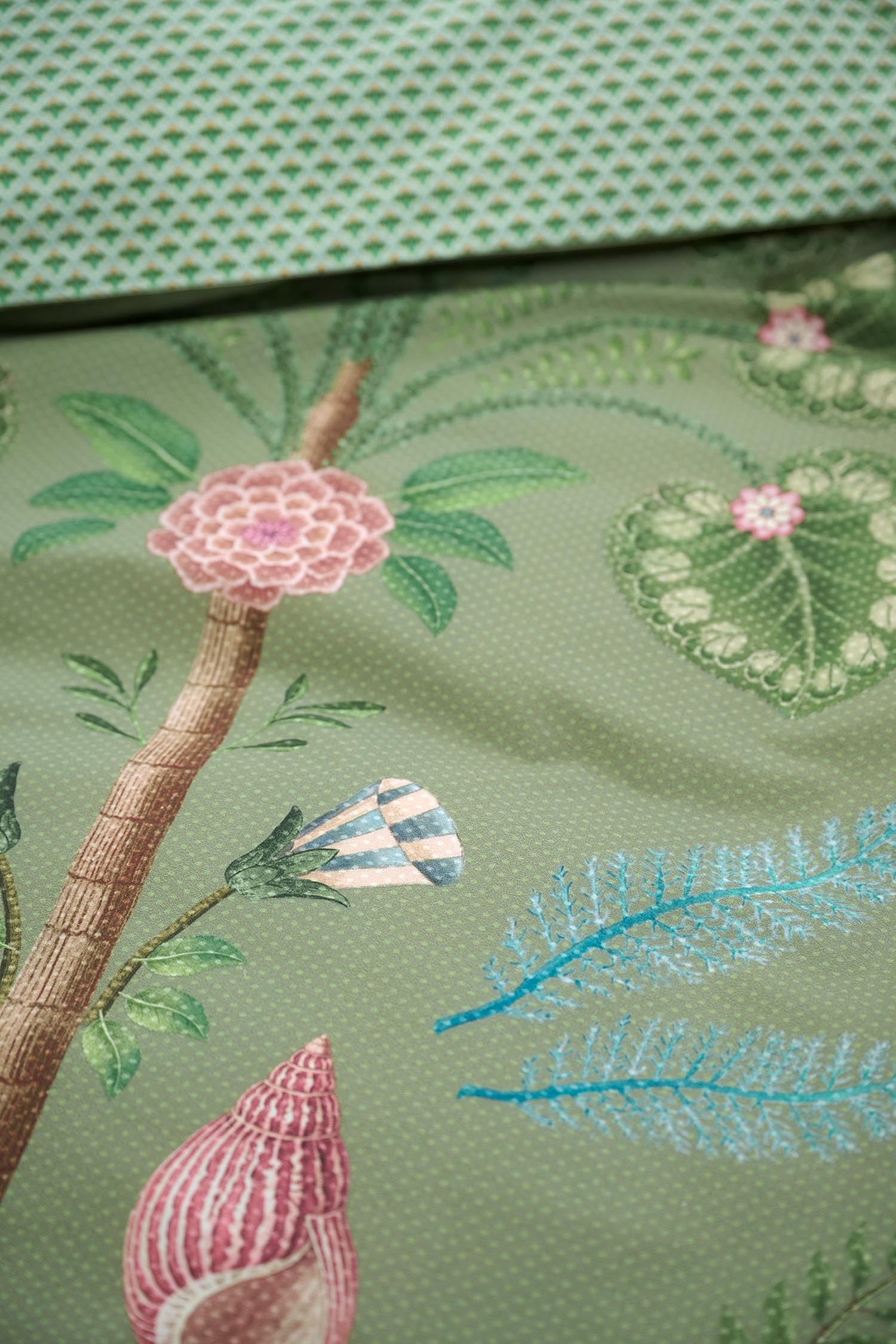 Pip Studio Bettwäsche Bamboleo Grün Perkal Blumen Blätter Wurzeln Baum Farne Tropisch, Größe:155 cm x 220 cm