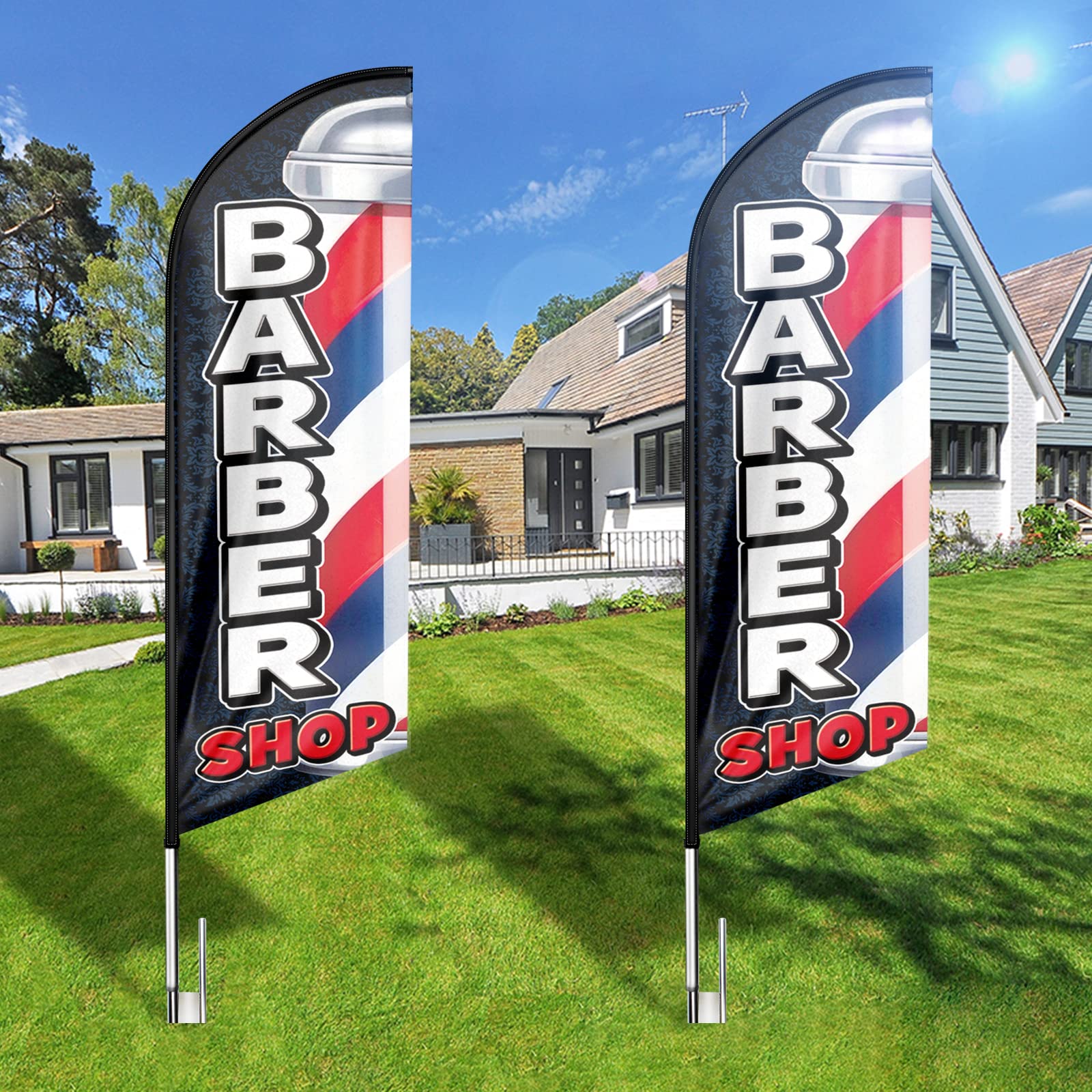 Bandera de barbería Swooper, bandera de barbería, publicidad de plumas, carteles de barbería para negocios y escaparates, 8 pies (solo bandera)
