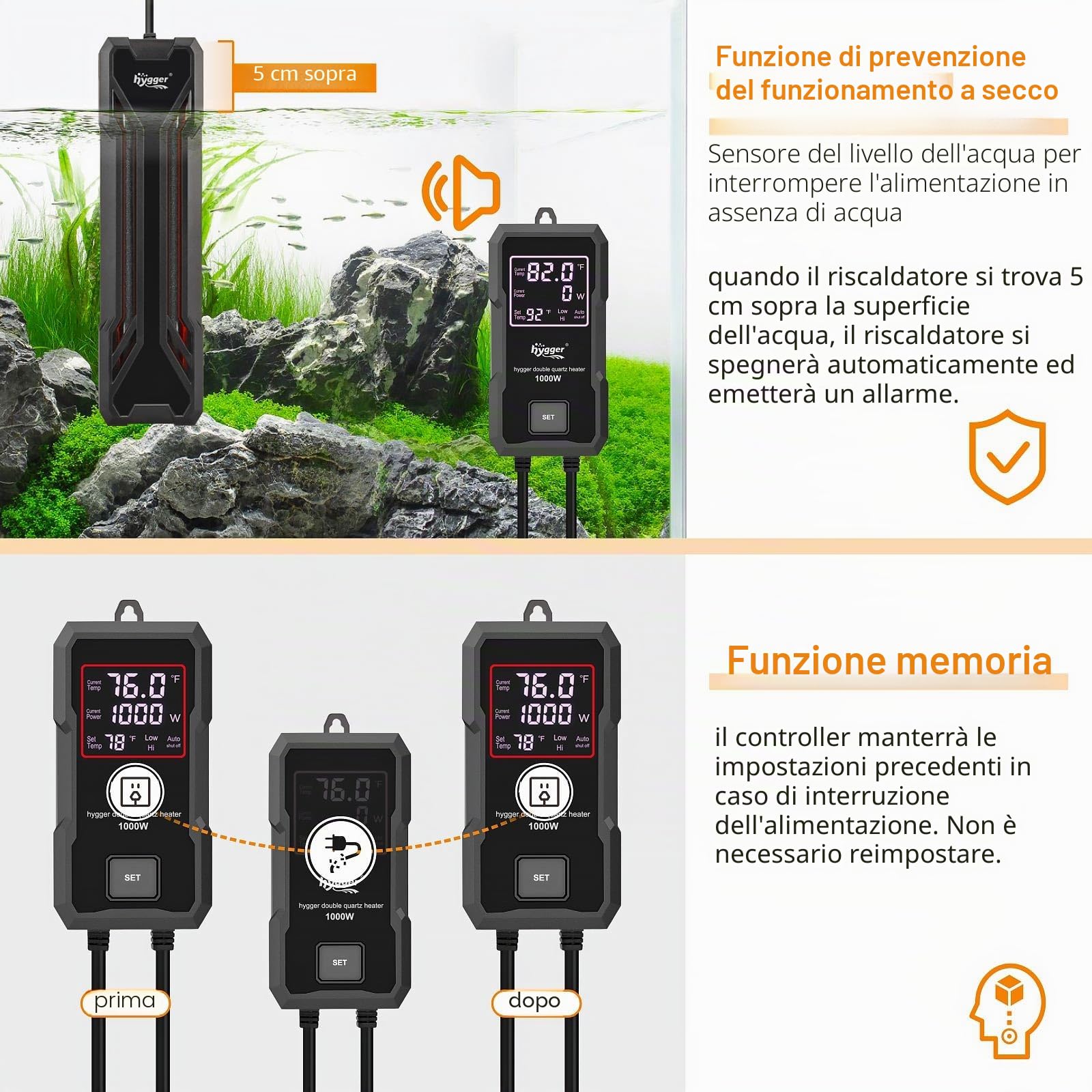 hygger Riscaldatore ad immersione per acquario, con controller di visualizzazione digitale intelligente, per acquario, per acquario, 1000 W