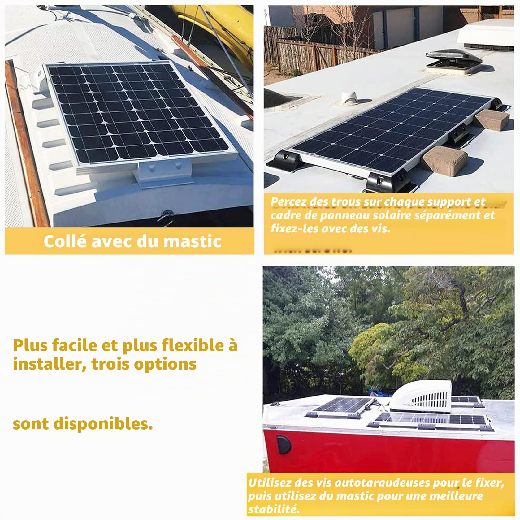 Lot de 6 supports de montage rectangulaires pour panneau solaire - Blanc - Pour cadre en bois - Pour caravanes, camping-cars, bateaux, abris de jardin, caravanes, capots - Résistant aux UV - Blanc