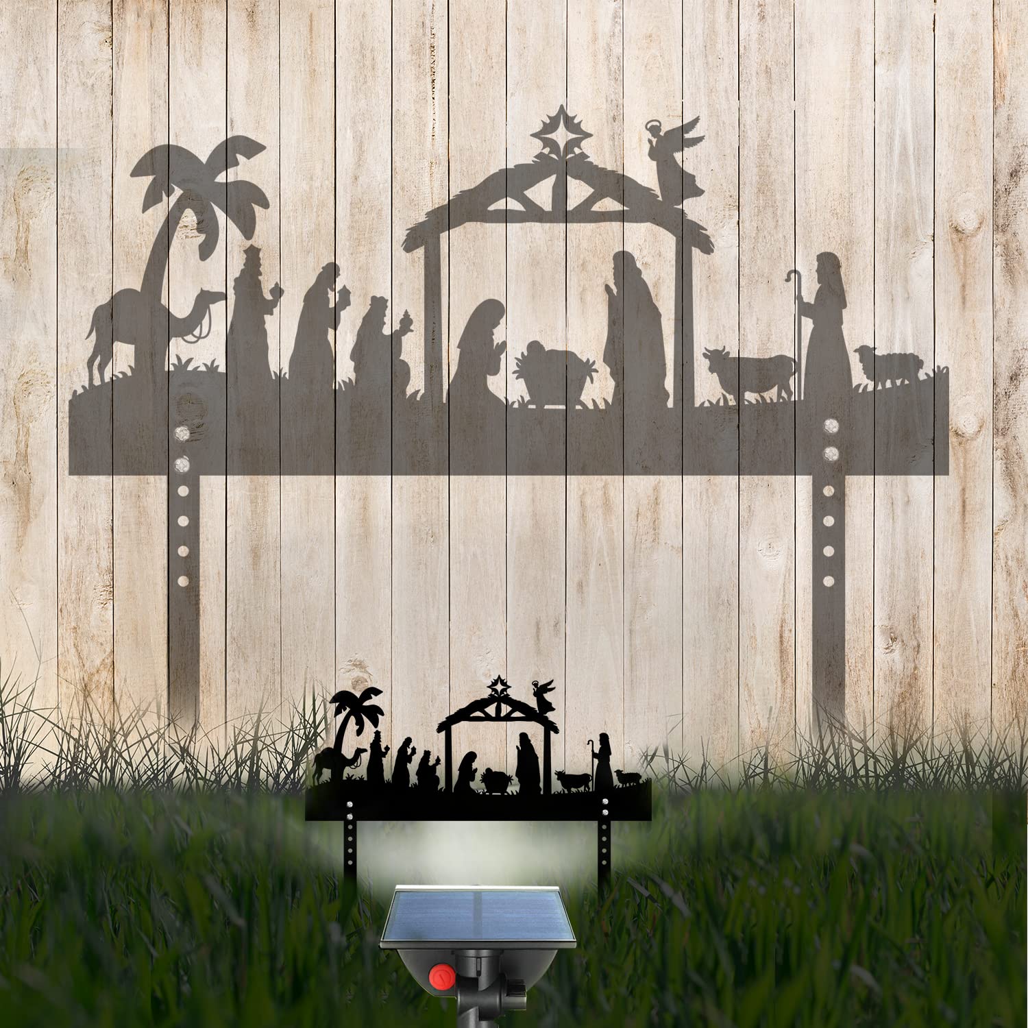 Outdoor Nativity Scene Yard Sign - Metal Silhouette Christmas Decoration With Stakes, 41x25cm Iron Art For Lawn Or Garden