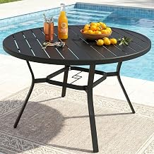 TLSUNNY 47.2" Outdoor Patio Round Dining Table for 4, Patio Table with Adjustable Umbrella Hole & Foot Pads, Metal Steel Frame & E-Coating, All Weather for Backyard Lawn Deck Poolside
