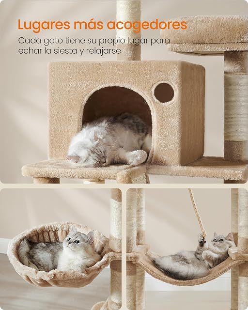 Foto 4 de 6 de Feandrea Árbol para Gatos Grandes, Torre de Gatos de 206 cm de Altura con 13 Poste, 2 Plataformas, 2 Cuevas
