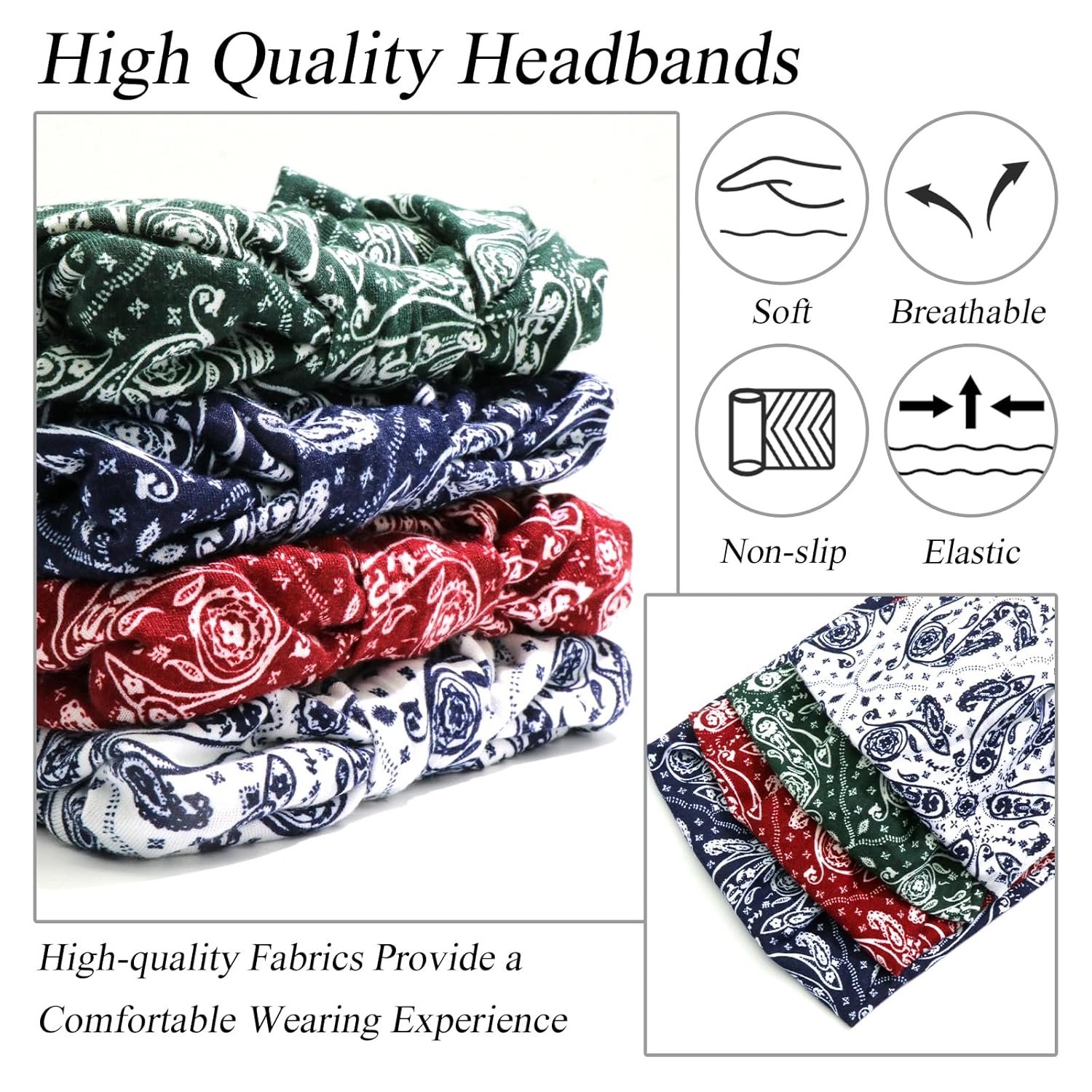 Wide Headbands for Women Boho Womens Head Bands Knotted Print Non-Slip Head Bands for Women's Hair Vintage African Style Bandanas Workout Yoga Sports Head Wraps 4 Pack - Image 5