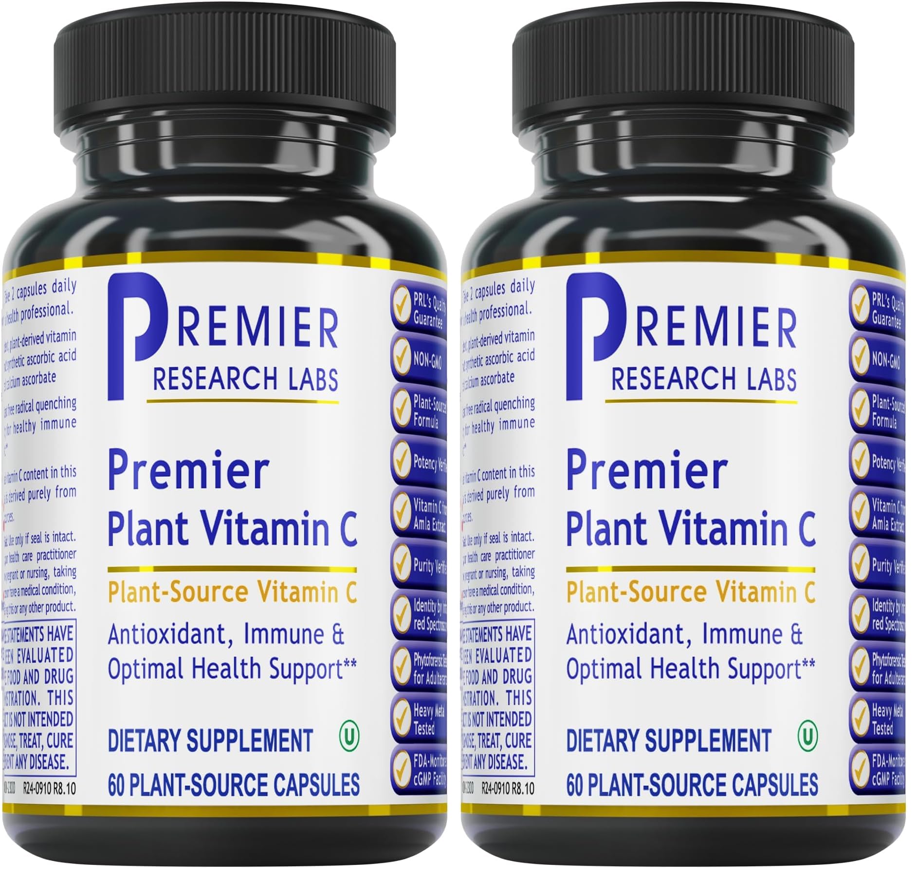 Premier Research Labs Vitamin C Supplement - Natural Vitamin C, Whole Food Vitamin C, Essential C Complex, Pure with Bioflavonoids & Organic Ingredients - 60 Vegetarian Capsules (Pack of 2) 60 Count (Pack of 2)