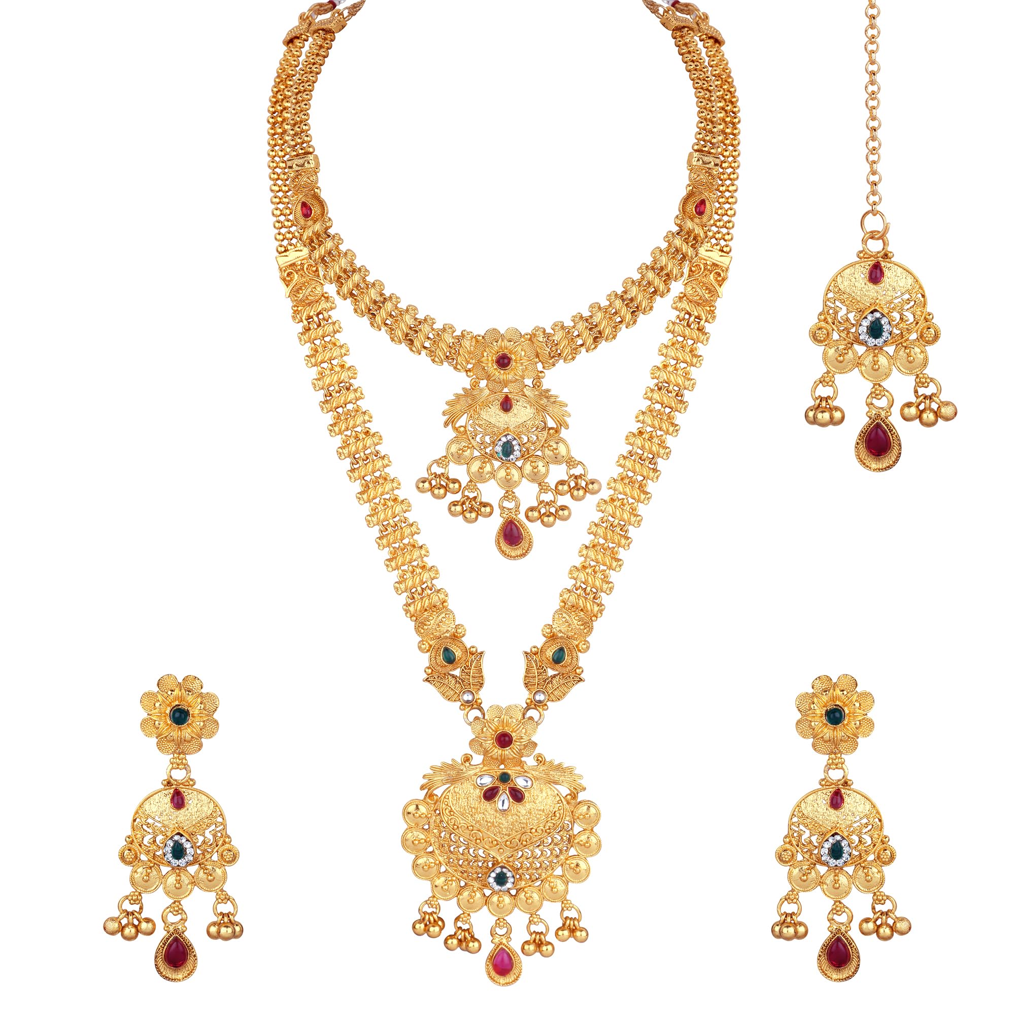 Atasi International Traditional Gold Plated Long Necklace and Short Necklace Combo with Earrings and Maang Tikka, Temple Jewellery Set for Women/Girls, Ideal for Wedding and Festive Occasion (AG5886) (B0D12SKZV2) Amazon Price History, Amazon Price Tracker