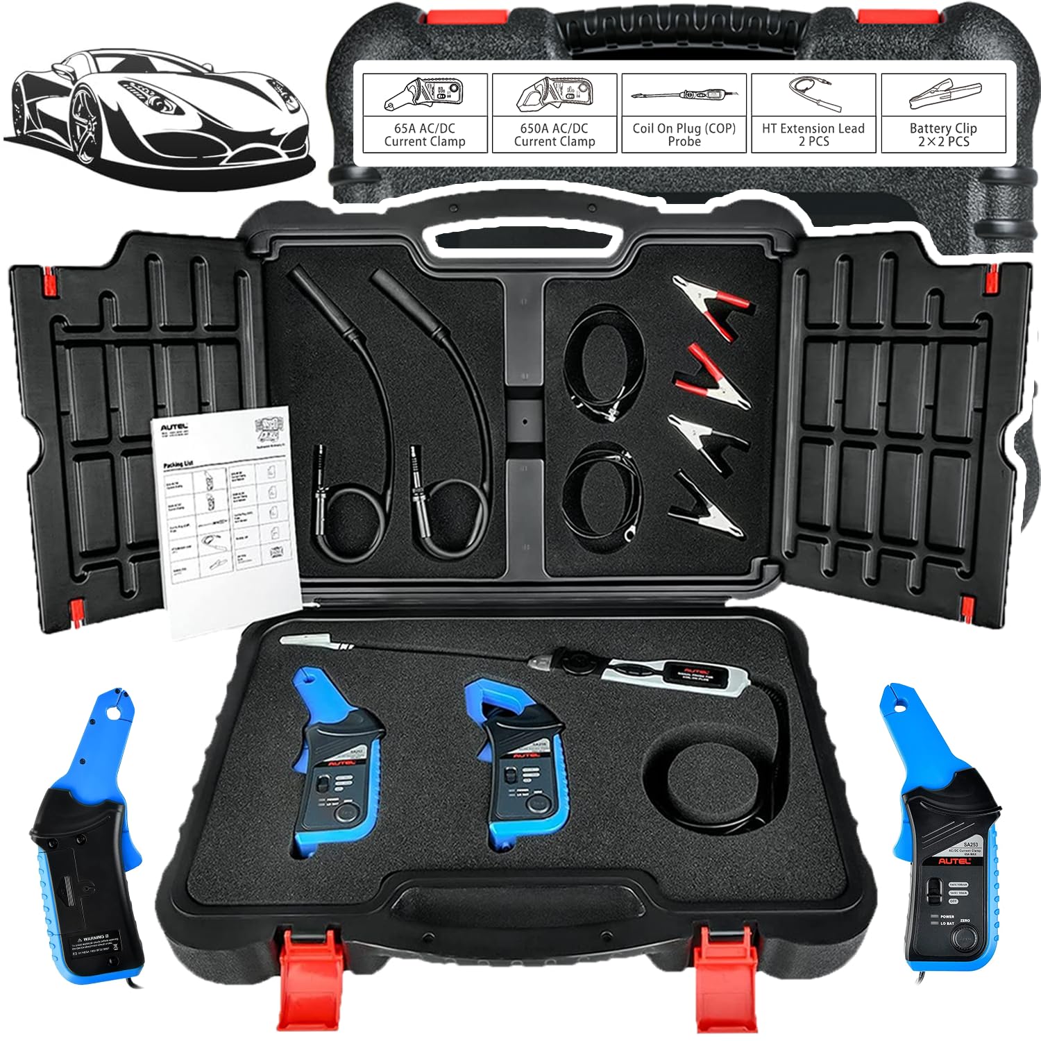 Autel MaxiSys MSOAK Oscilloscope Accessory Kit, Compatible with Autel Scanner Ultra/ MS919 & MaxiScope MP408, 65A/ 650A AC/DC Current Clamp, Coil On Plug Probe, HT Extension Lead, 2*2pcs Battery Clip