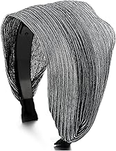 COOLSTEELANDBEYOND Elegant Classic Large Bordered Silver Black Shiny Stripes Lace Hair Hoop Headband Hair Band Crown