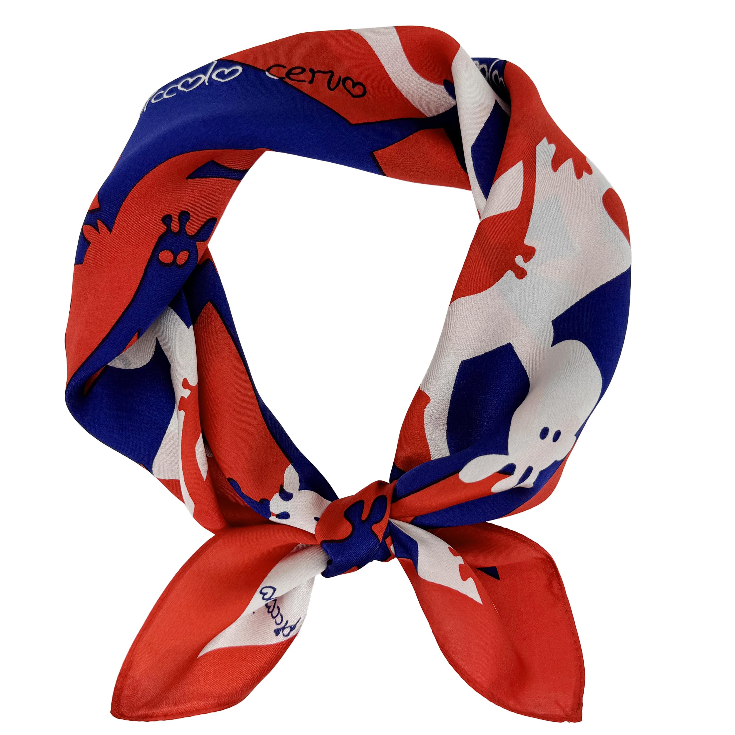 Lsharon Silk Unisex Deer - Red 100% Mulberry Silk Scarf Lightweight Neck Scarf - 53X53cm - Digital Printed Small Square Wraps Pure Silk Scarves Natural Silk Neckerchief Headscarf Gift For Women Men (Deer - Red)