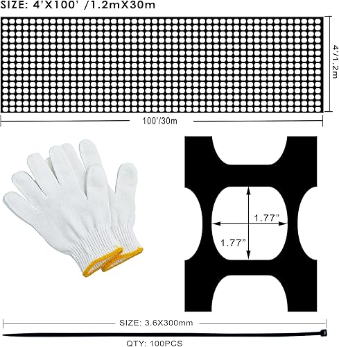 Miniatura 4 de Fafaland Rollo de malla de seguridad para jardín de 4 x 100 pies con bridas de cremallera, malla de plástico reutilizable temporal para valla de