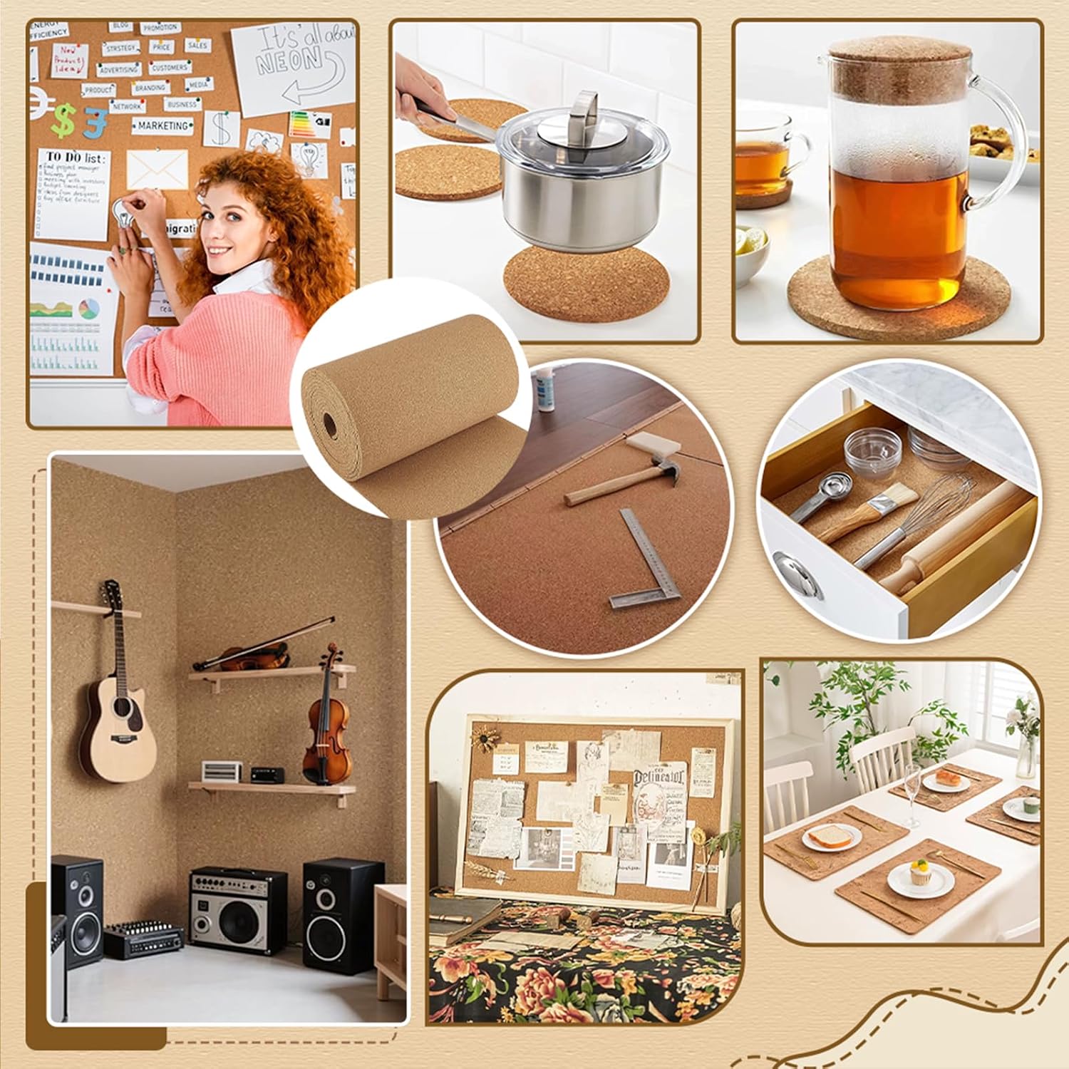 1 Pack Multi-Purpose Cork Board Roll, Cork Board Roll for Walls