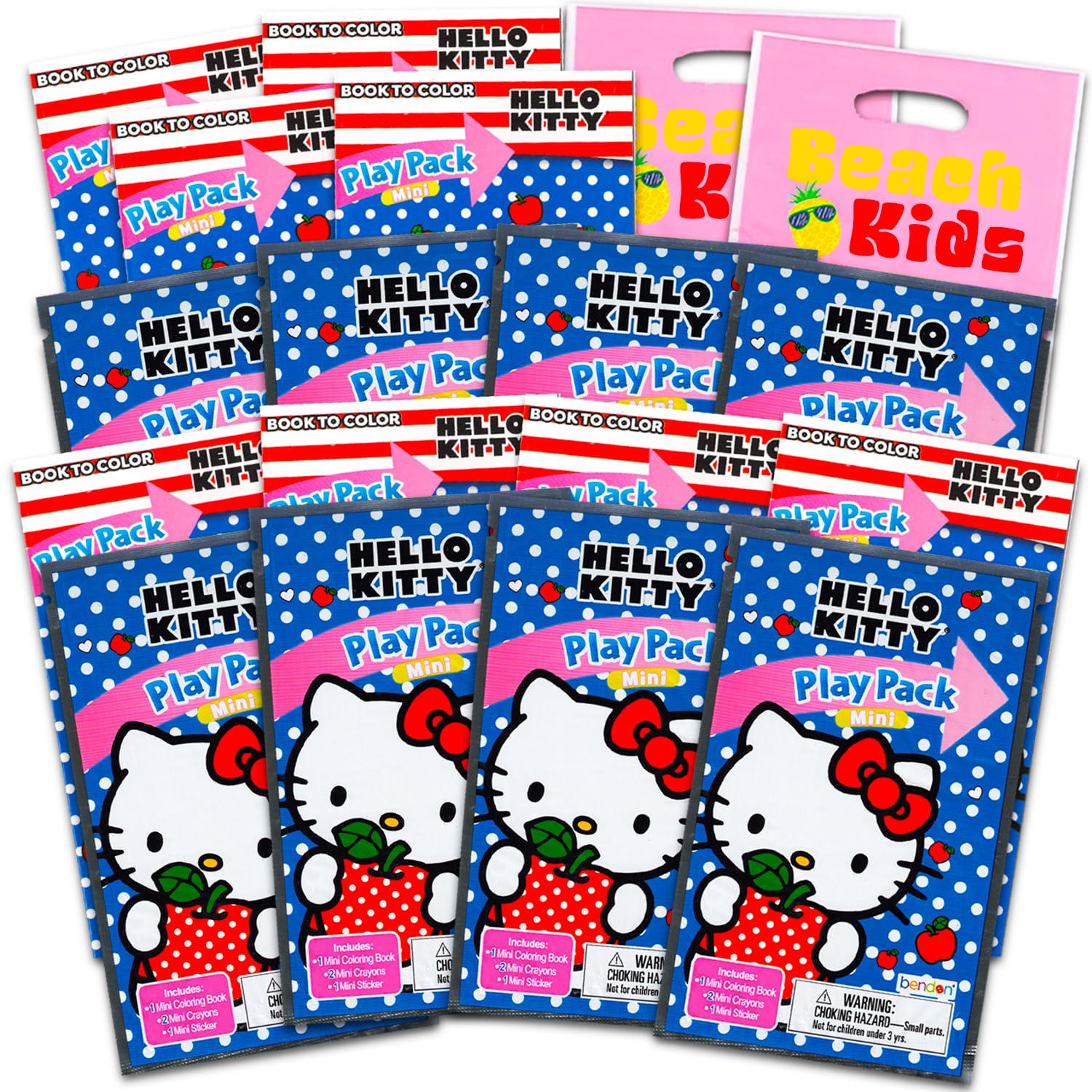 8 Pc Hello Kitty Mini Party Favors Set - Bundle with 8 Hello Kitty Play Packs | Mini Coloring Books, Stickers, and Goodie Bags (Hello Kitty Birthday