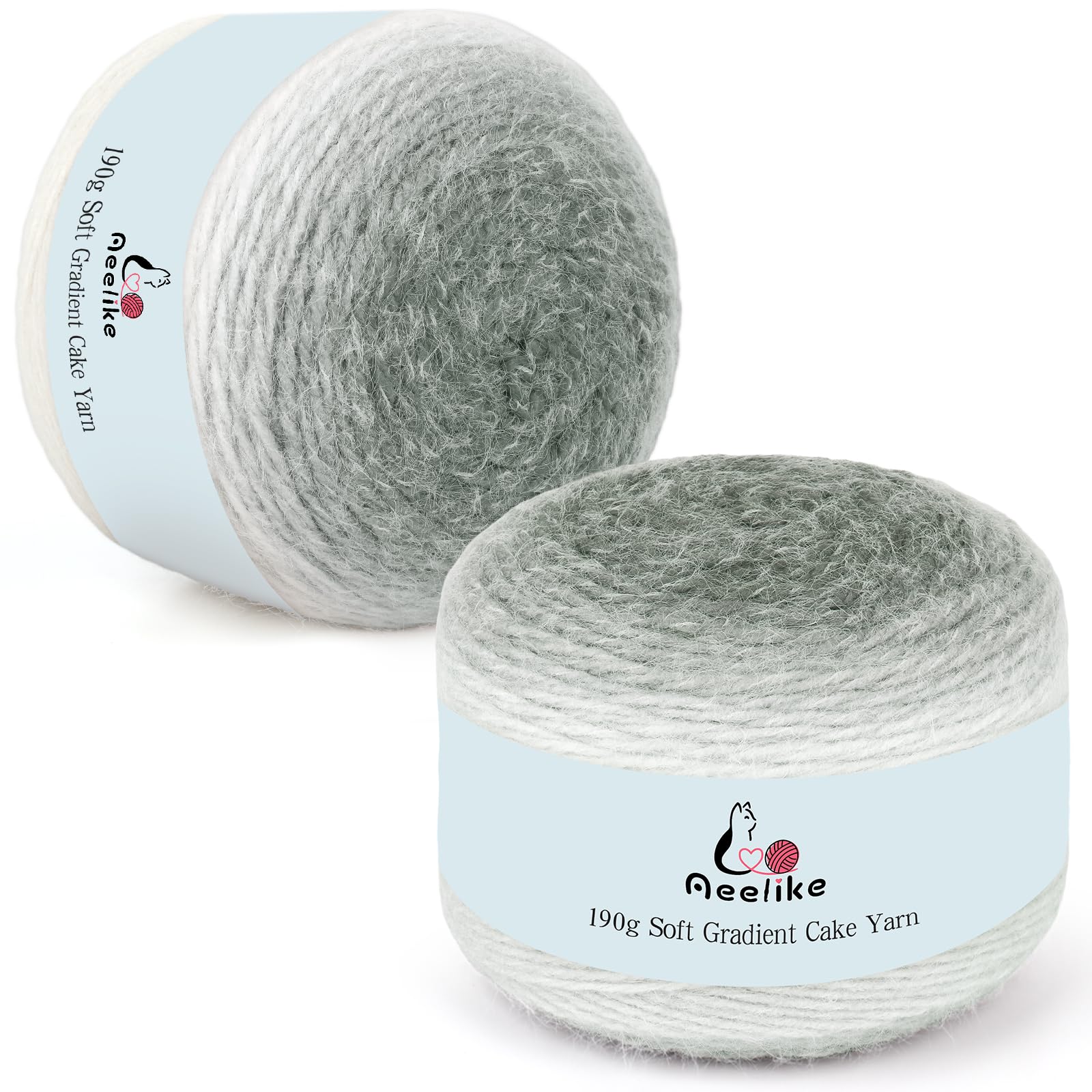 Aeelike Gradient Yarn Cake 2 x 190g - 71% Acrylic 29% Nynon - Soft Plush Cake Yarn for Crochet, Ombre Double Knitting Wool for Baby Blanket Scarf Socks Bags - Gradient Grey