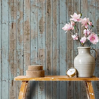 Wood Contact Paper Peel and Stick Multicolored Vintage Wood Grain Wall Paper Self Adhesive Removable Wood Wallpaper Brown Shiplap Vinyl Film Decorative for Furniture Bedroom Liner Walls 17.7"x236"