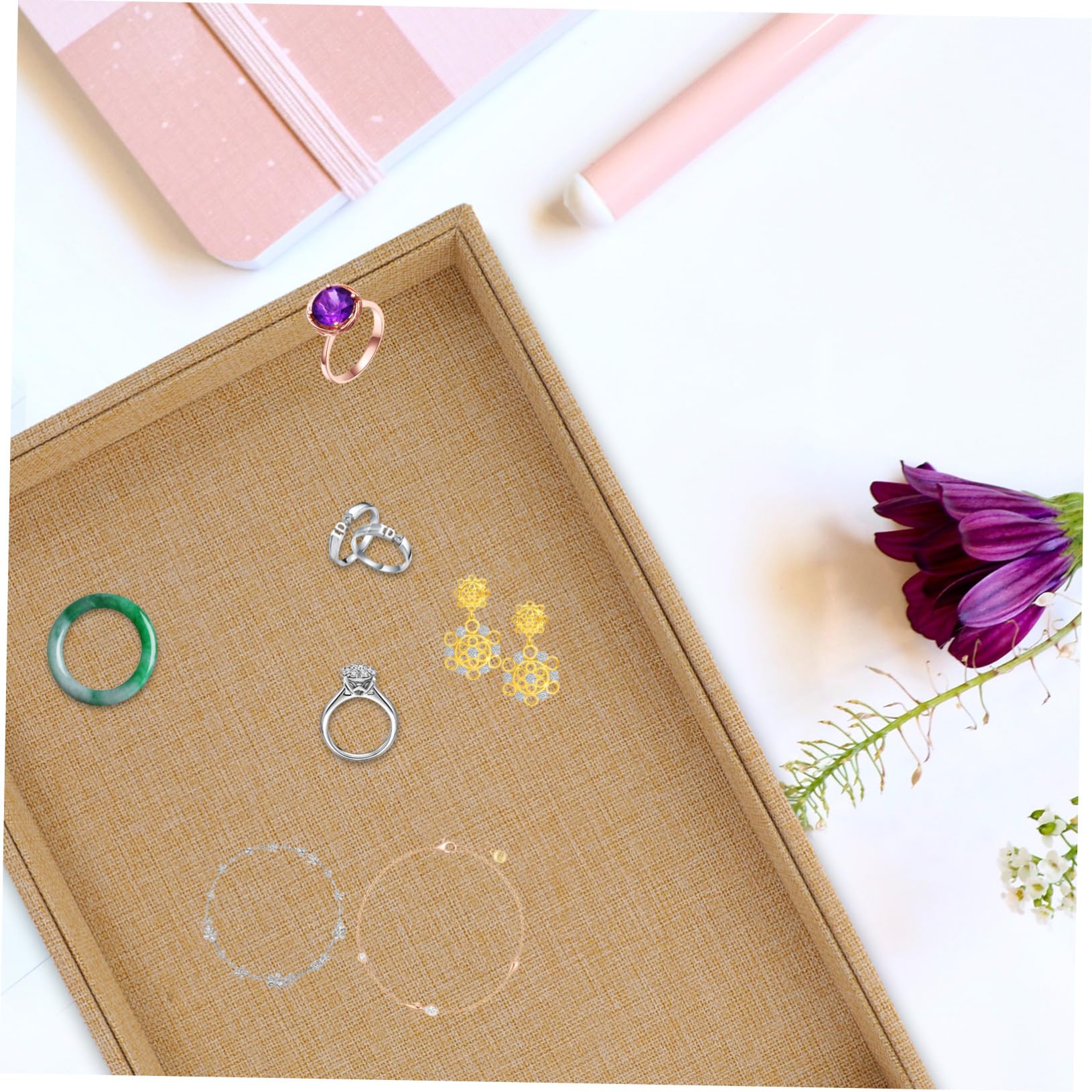 TOYANDONA 3 piezas Bandeja Organizadora de Joyas de Lino Apilable para Mujer Almacenamiento Práctico con Compartimentos para Anillos Pendientes Collares Caja Ligera y Portátil para Viaje y