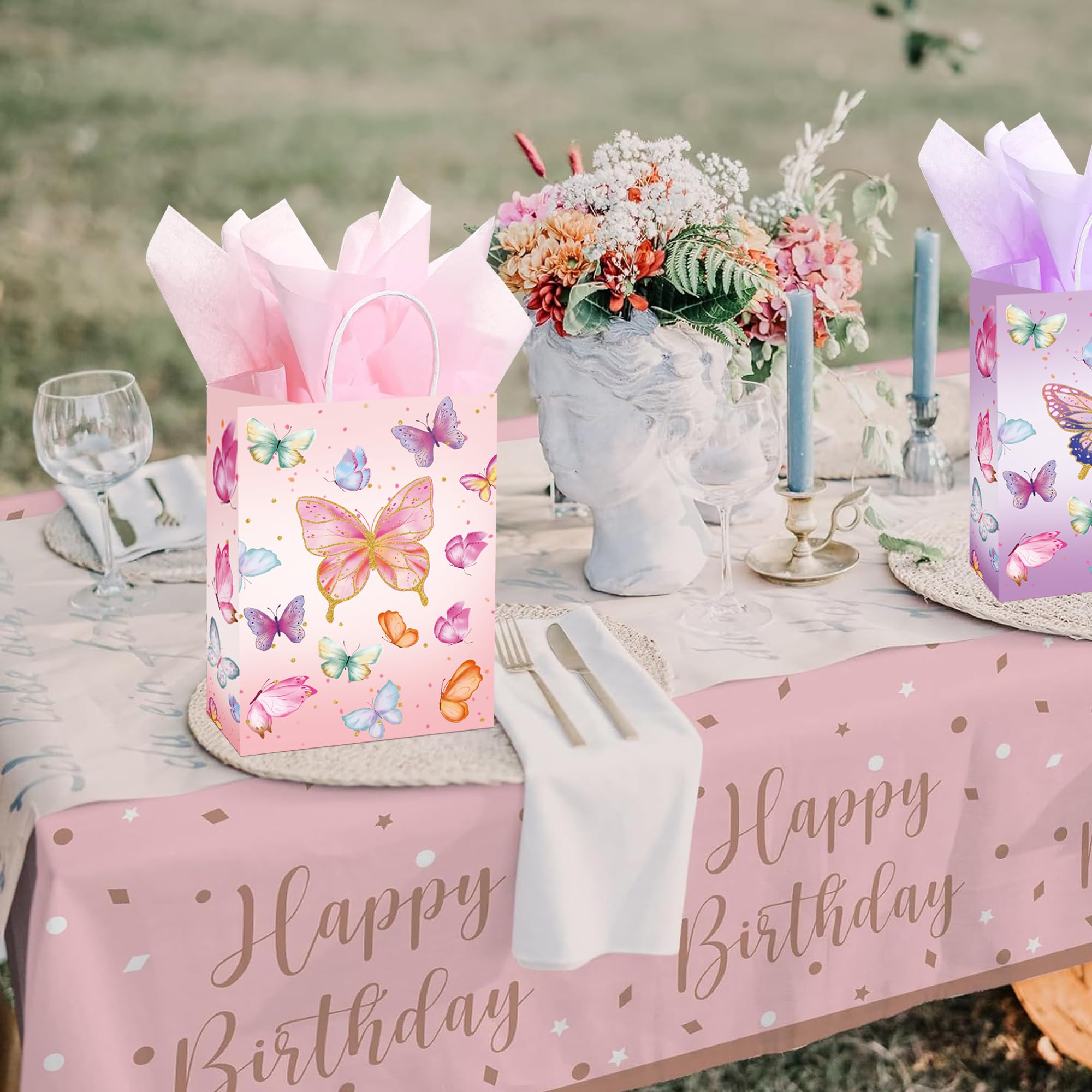 W WINTMING 16 Pcs Butterfly Gift Bags Butterflies Party Favor Bags with Tissue Paper Pink Purple Paper Goodie Bag Birthday Bag for Wedding, Birthday, Party Supplies and Gift (Butterfly)