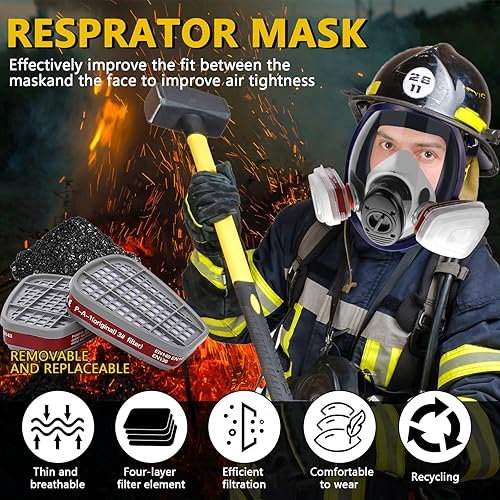 Miniatura 6 de Juego de mascarillas respiradoras con filtros, máscaras de gas de cara completa con cartucho, para vapor orgánico, pintura, productos químicos,