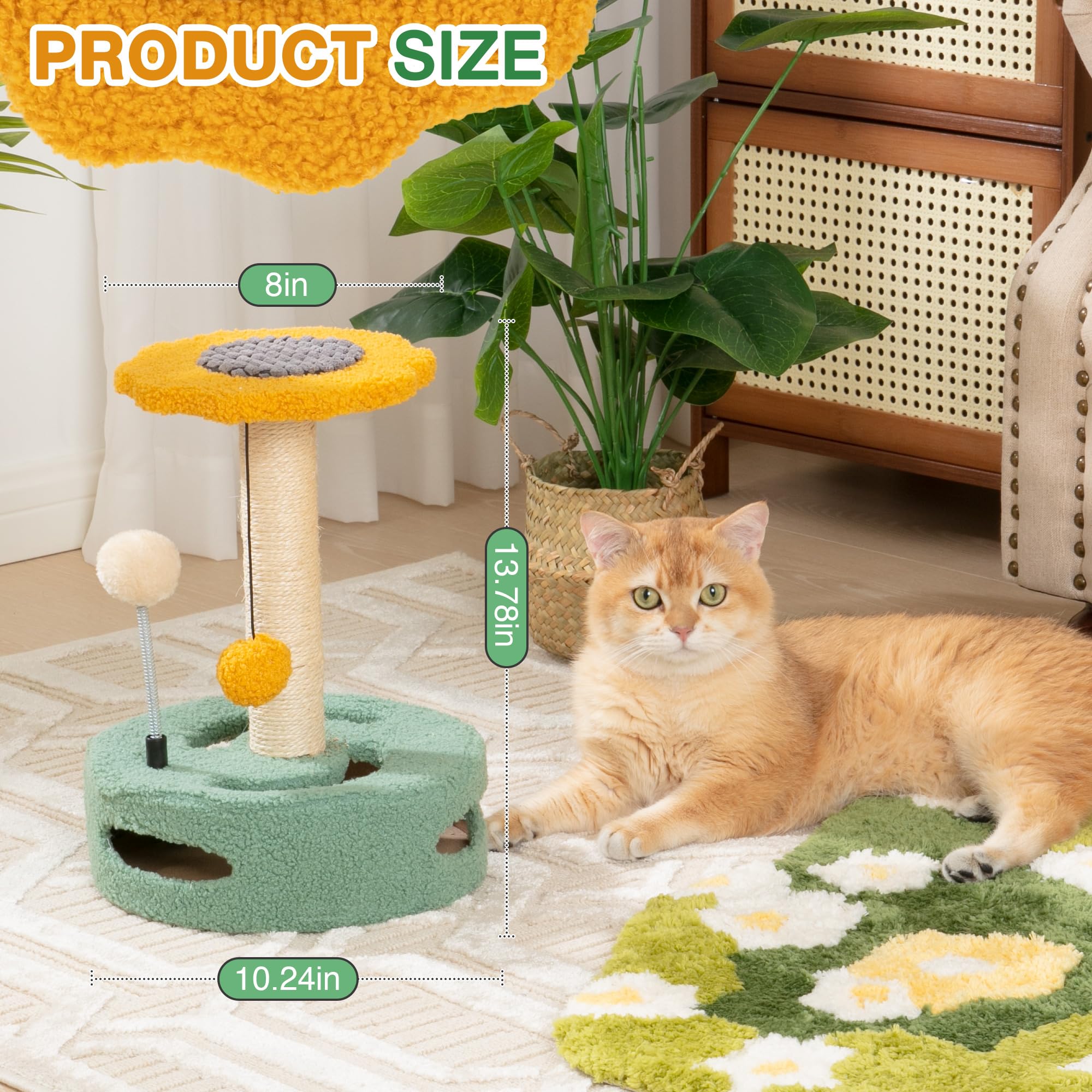 EXQ Home Cute Cat Scratching Post, Durable Natural Sisal Rope for
