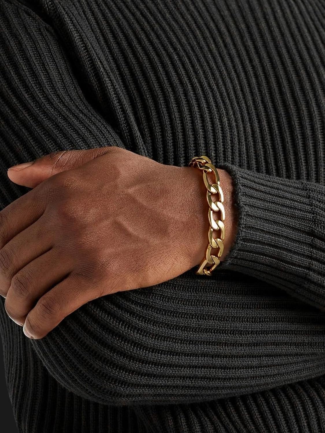 ChainsPro Men Sturdy Figaro/Cuban Chain Bracelet, 6/9/13mm Width, 7.48/8.26inch Length, 316L Stainless Steel/18K Gold Tone/Black- Send Gift Box - Image 4