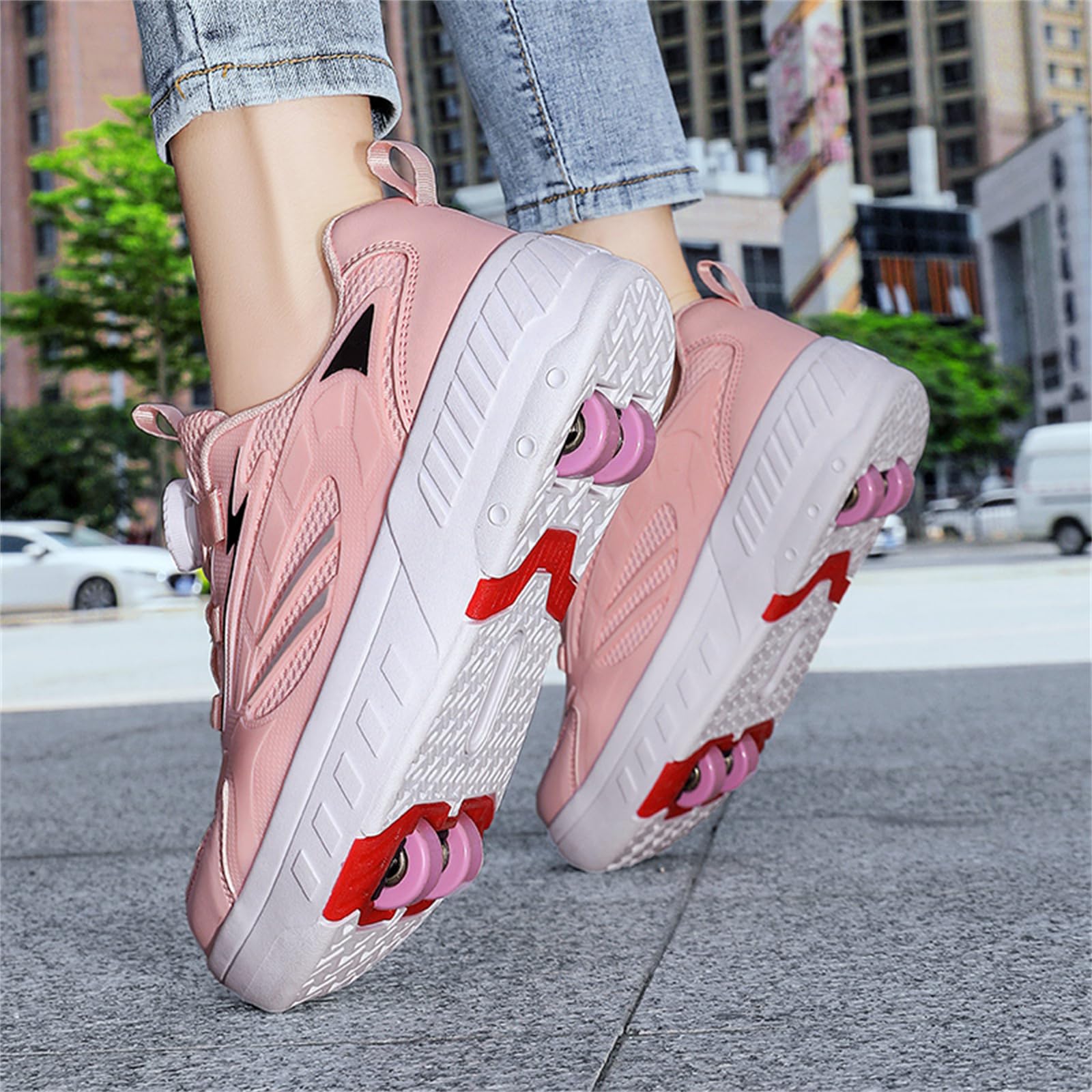 Surwin Chaussures Enfant avec roulettes, Chaussures de Skateboard Fille Garçon Chaussures à roulettes, Basket à roulettes Retractable 2 en 1 Chaussure Roller Chaussures de Sport 28-38EU