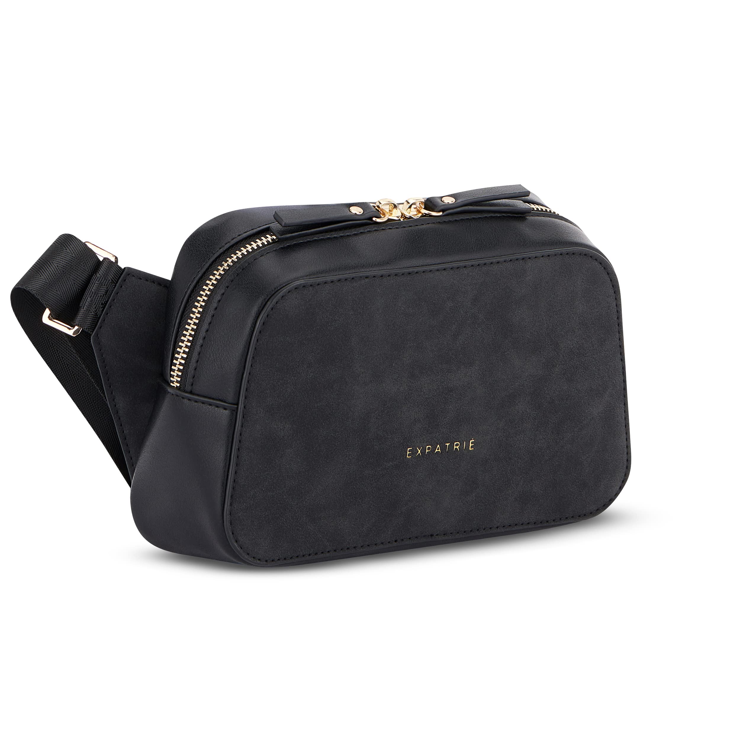 Expatrié Umhängetasche Damen Schwarz - Fleur - Elegante Crossbody Bag aus PU Leder - Kleine Handtasche zum Ausgehen Feiern Freizeit - One Size