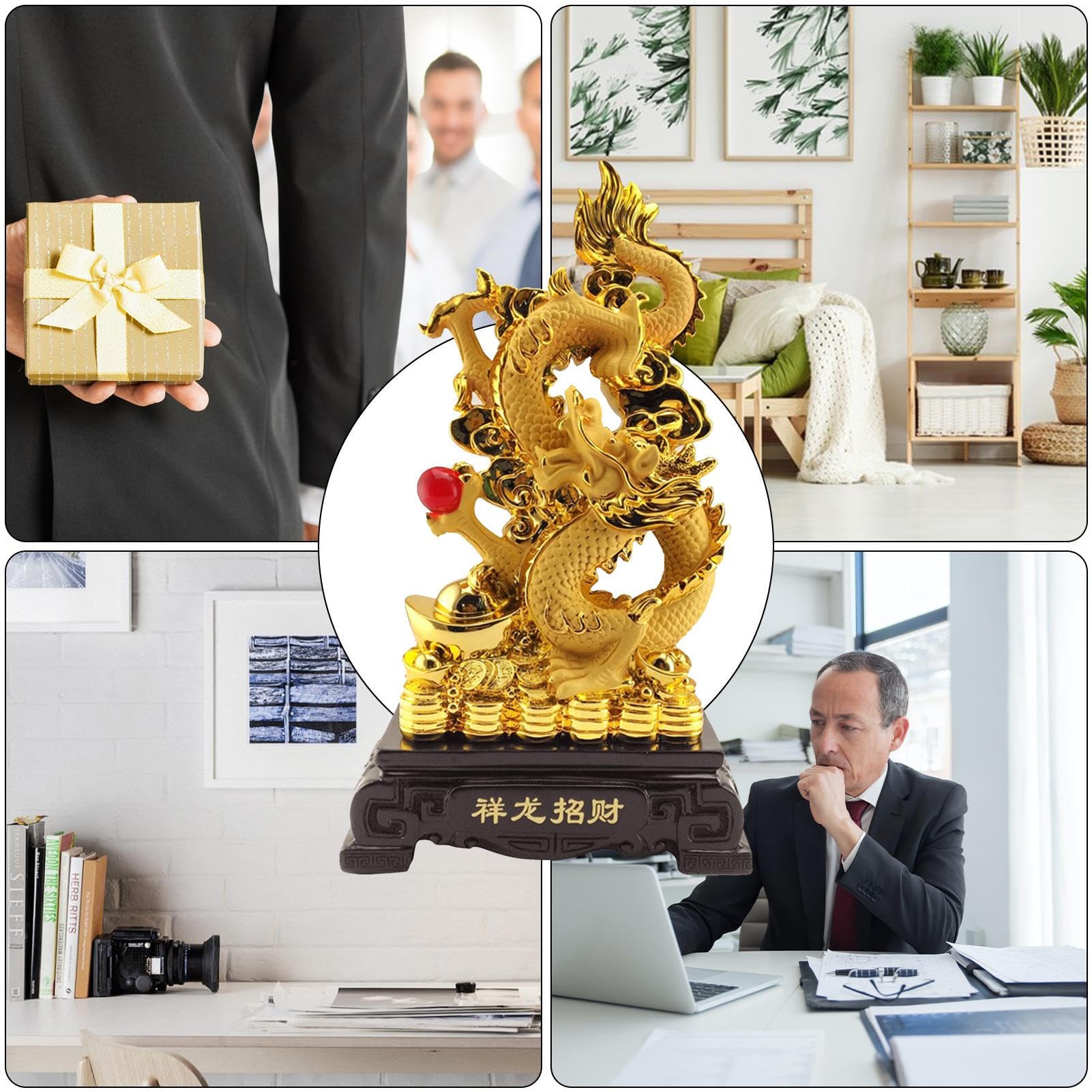 Statua Dorata del Feng Shui 2024, Statua del Drago dello Zodiaco Cinese in Resina Dorata, Decorazione Feng Shui da Collezione per Fortuna E, Collezione di Regali di Fortuna per La Casa