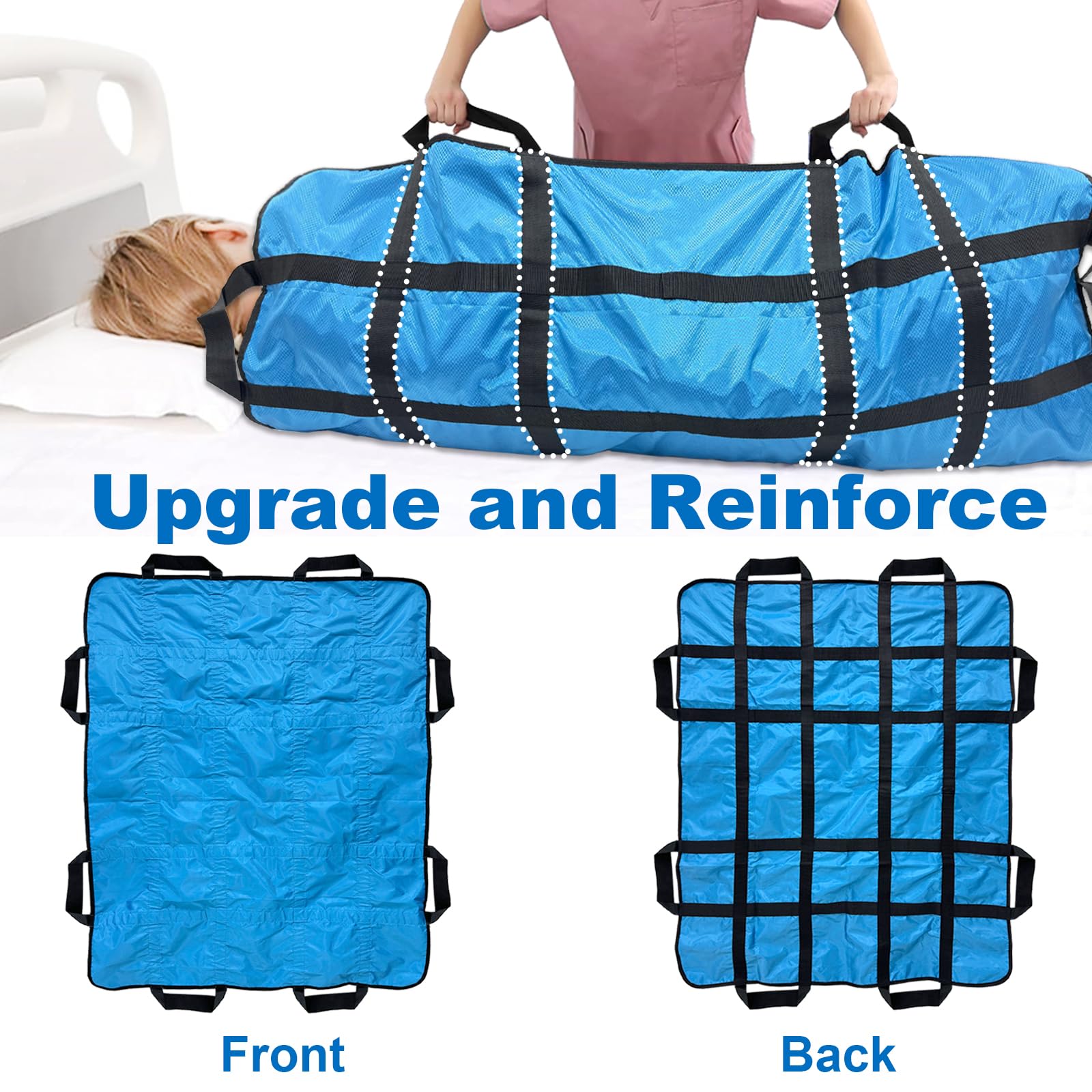 Almohadillas de cama de posicionamiento reutilizables para personas mayores con 8 asas de 48 x 40 pulgadas, sábanas deslizantes de transferencia lavables para moverse, giro, levantamiento de pacientes