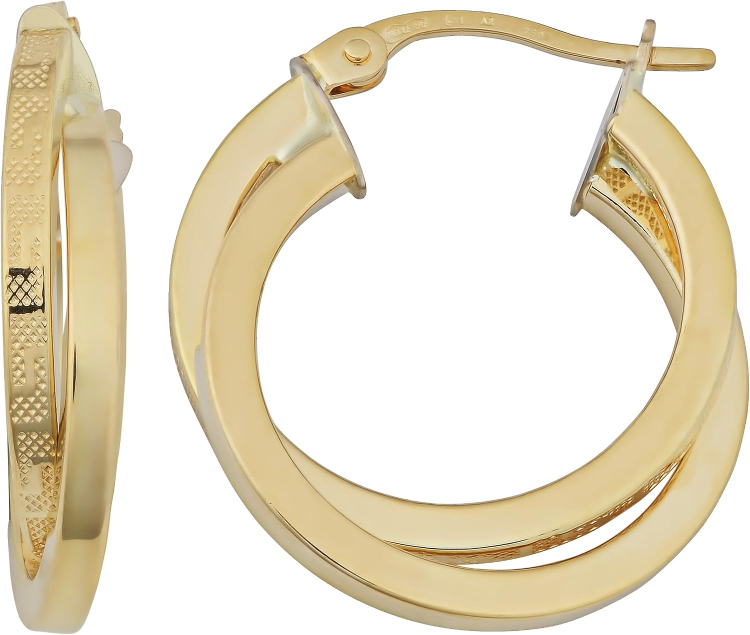 18k Yellow Gold 2x15 mm Greek Key Double Hoop Earrings