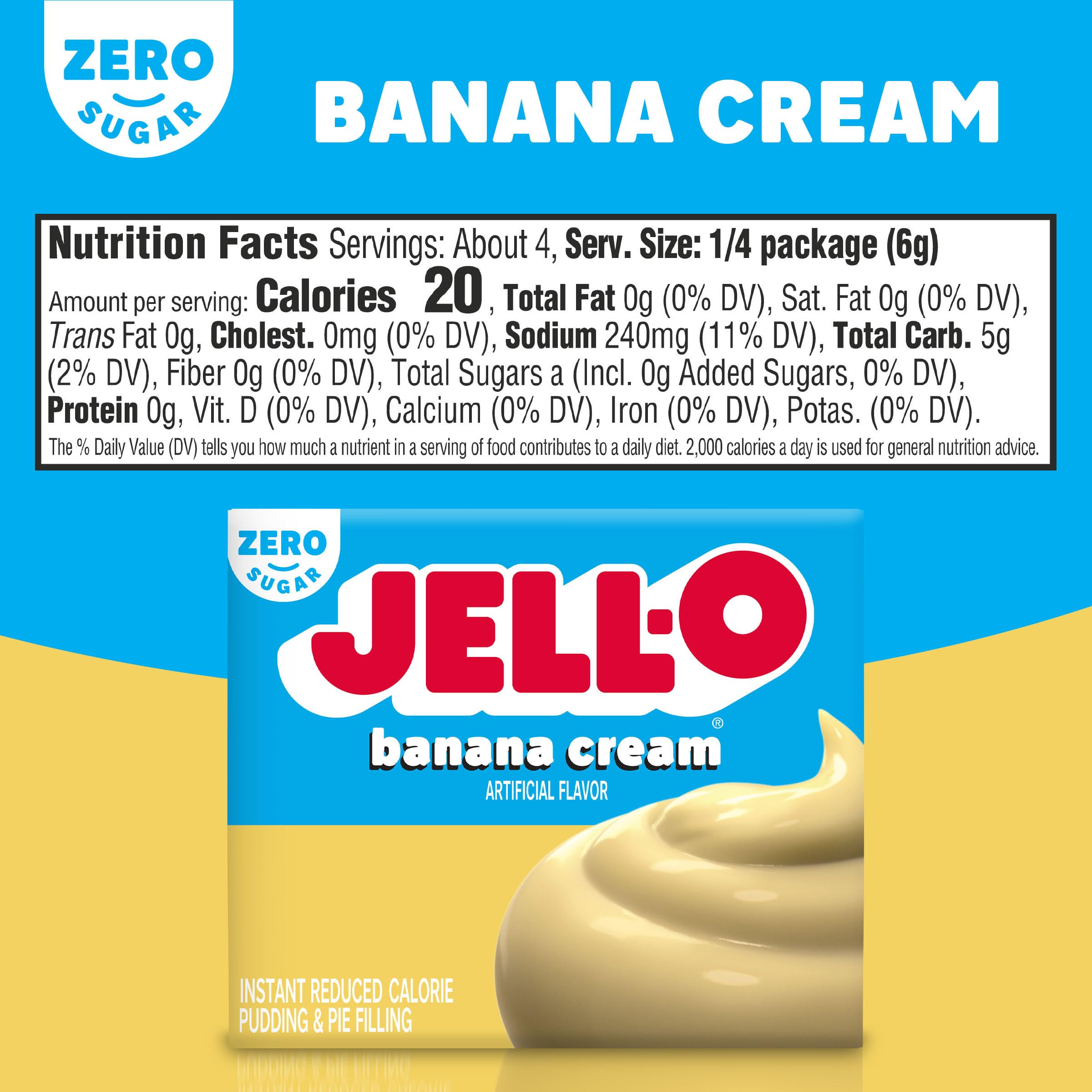 Jell-O Banana Cream Zero Sugar Instant Reduced Calorie Pudding Pie Filling Mix 0 9 oz Box — view 2