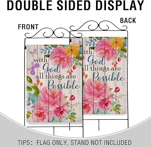 Miniatura 4 de Artofy with God all Things are Possible - Bandera decorativa de primavera para el hogar, jardín de verano, flor de peonía religiosa al aire libre,