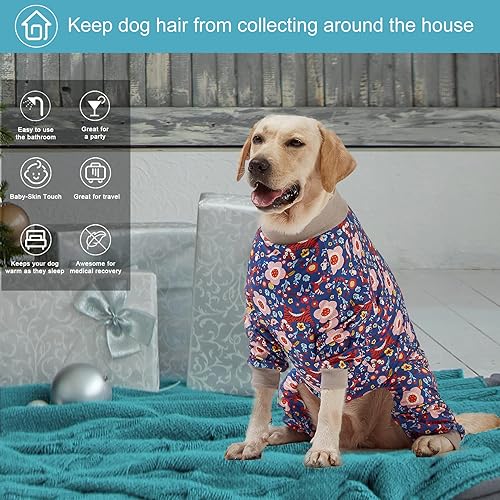 Miniatura 6 de LovinPet Pit Bull Pijama para perros grandes, estampado de tigre azul y rosa, ligero y elástico, tejido para perros grandes, pijama para perros