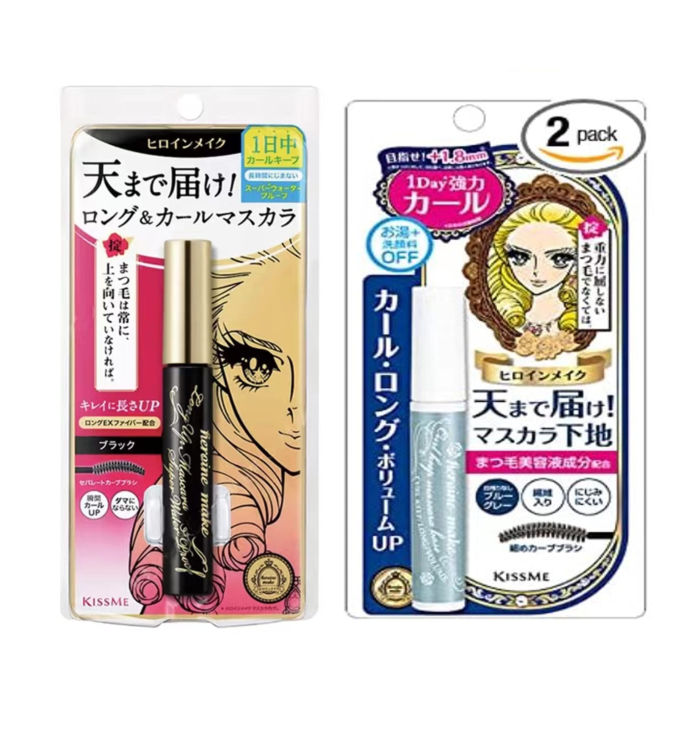 KissMe Mascara + Mascara Base Bundle Isehan e Make Long & Curl Mascara Black + Isehan e Make Curl Keep Mascara Base Blue Gray