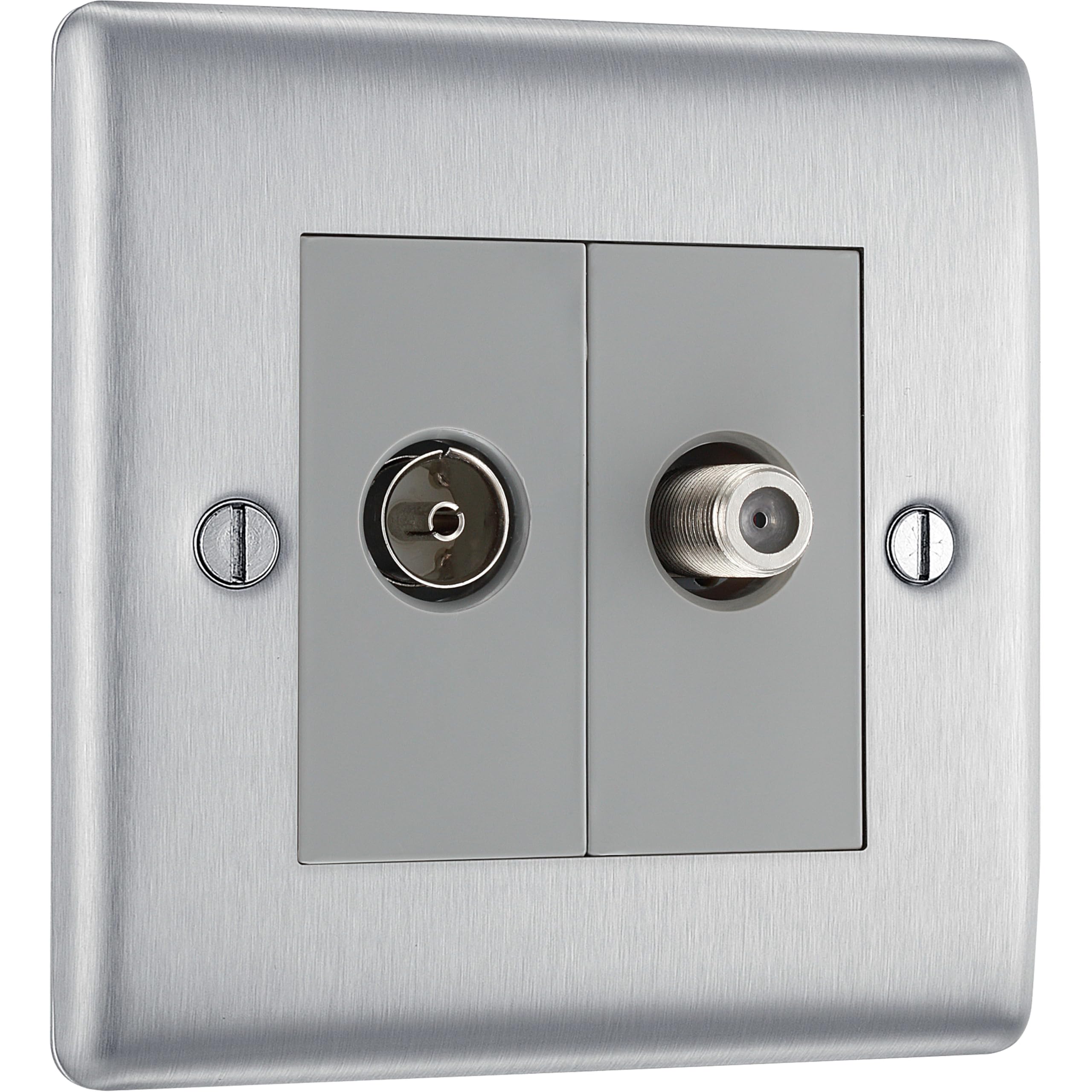 British General Double Coaxial & Satellite Socket, Brushed Steel