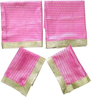 Pink Brocade Rumala Sahib Set for Guru Granth Sahib Ji | Traditional Sikh Prayer Cloth with Golden Gota Border | 2 Rumalas + 2 Palkis | Religious Covering for Gurdwara or Home