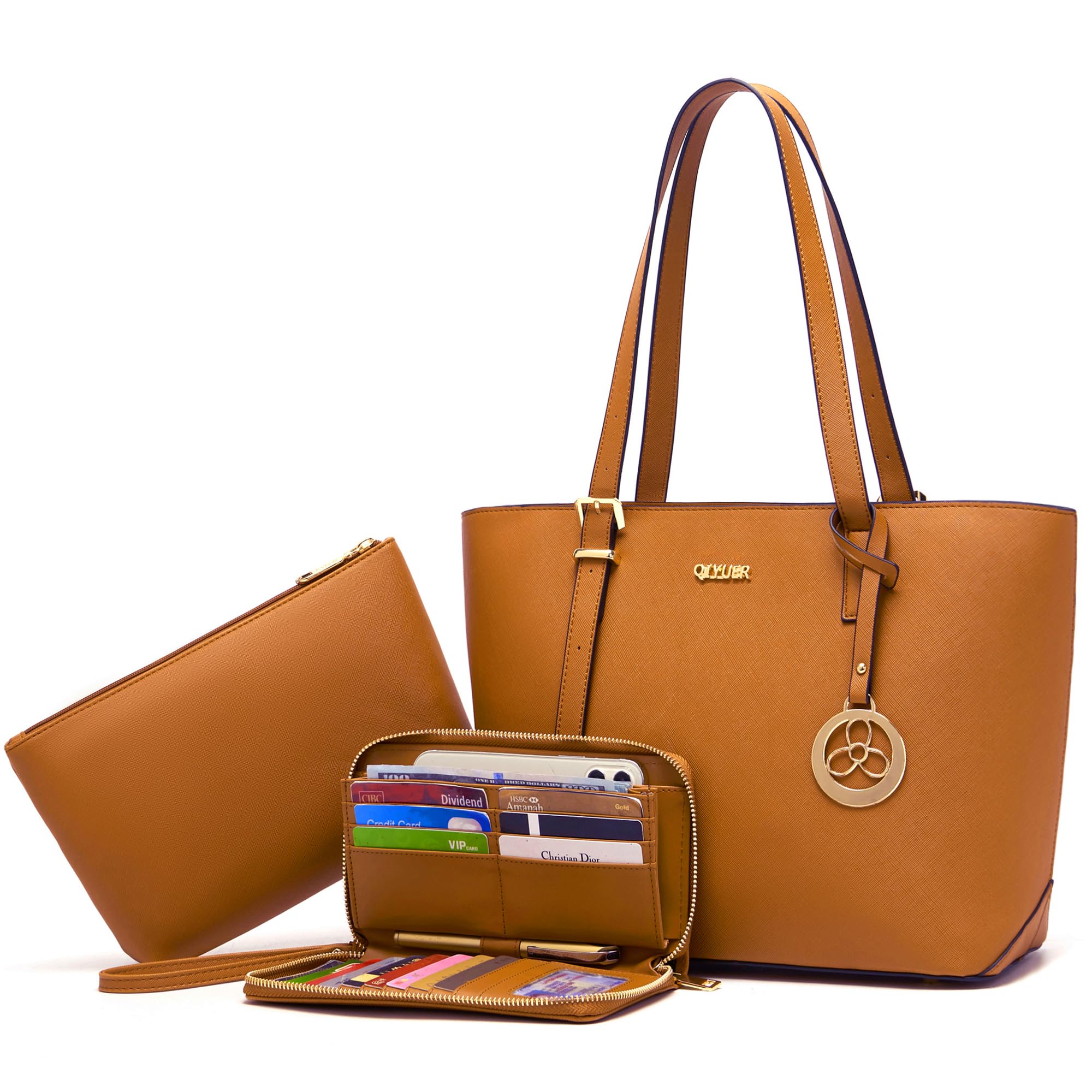 Qiyuer Versatile Daily Purses with RFID Wallet for Women Tote Handbag Set