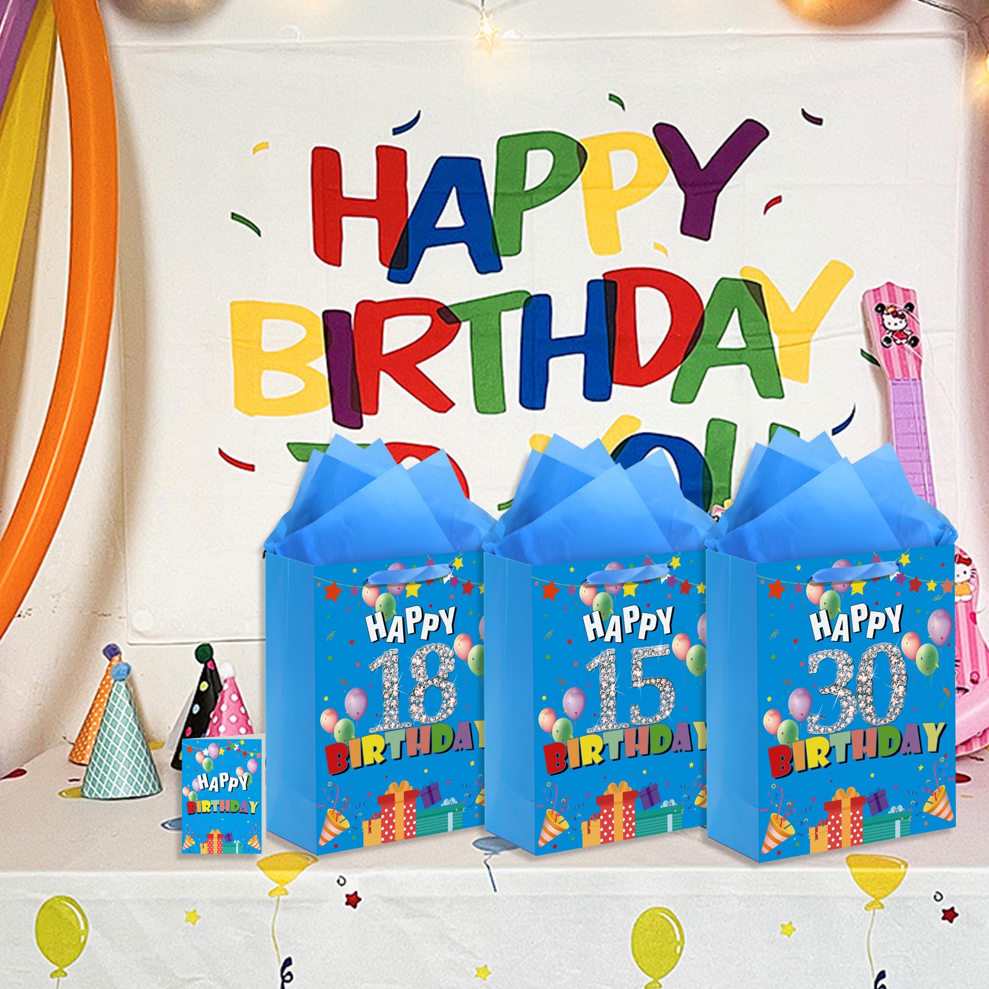 Amazon.com: 15th Birthday Gift Bag, Blue Happy 15th Birthday Bag