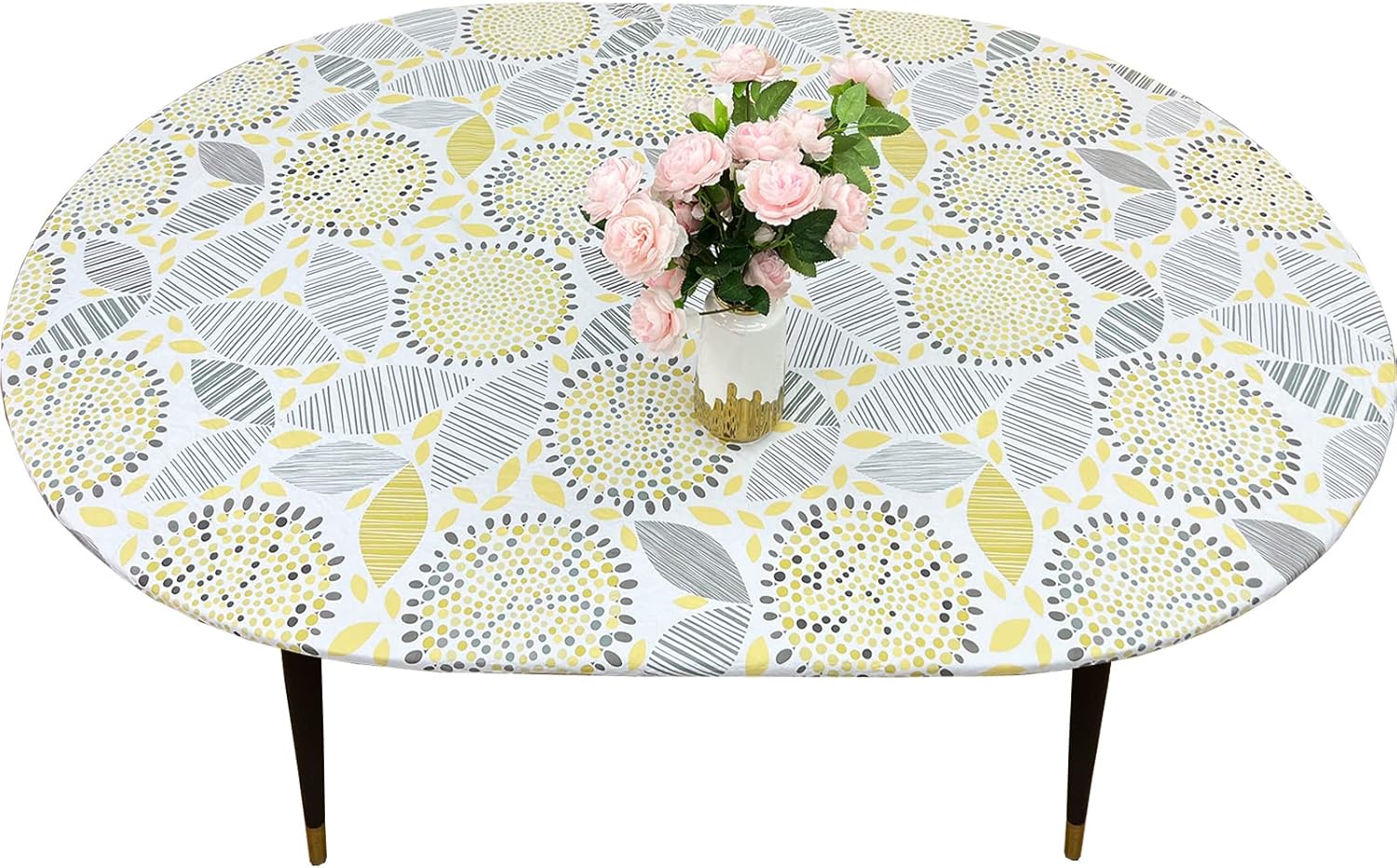 LIBERECOO Oval Fitted Vinyl Tablecloth with Flannel Backing Fits 48 x