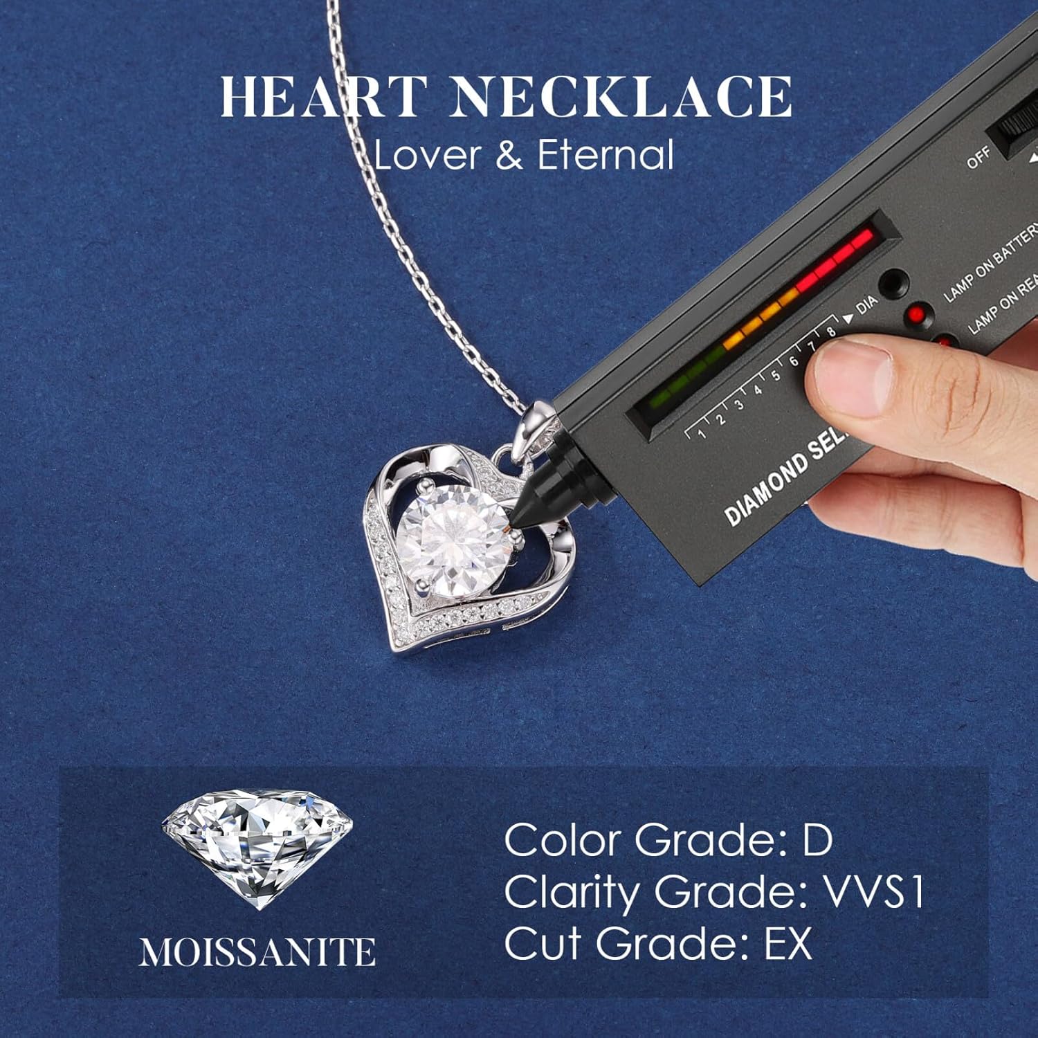 MOOSEA Necklace Gifts for Her - 925 Sterling Silver Heart Moissanite Pendant Necklace 1-3 Carat Lab Created Moissanite, Anniversary Birthday Gift for Women Mom Wife Girlfriend - Image 3