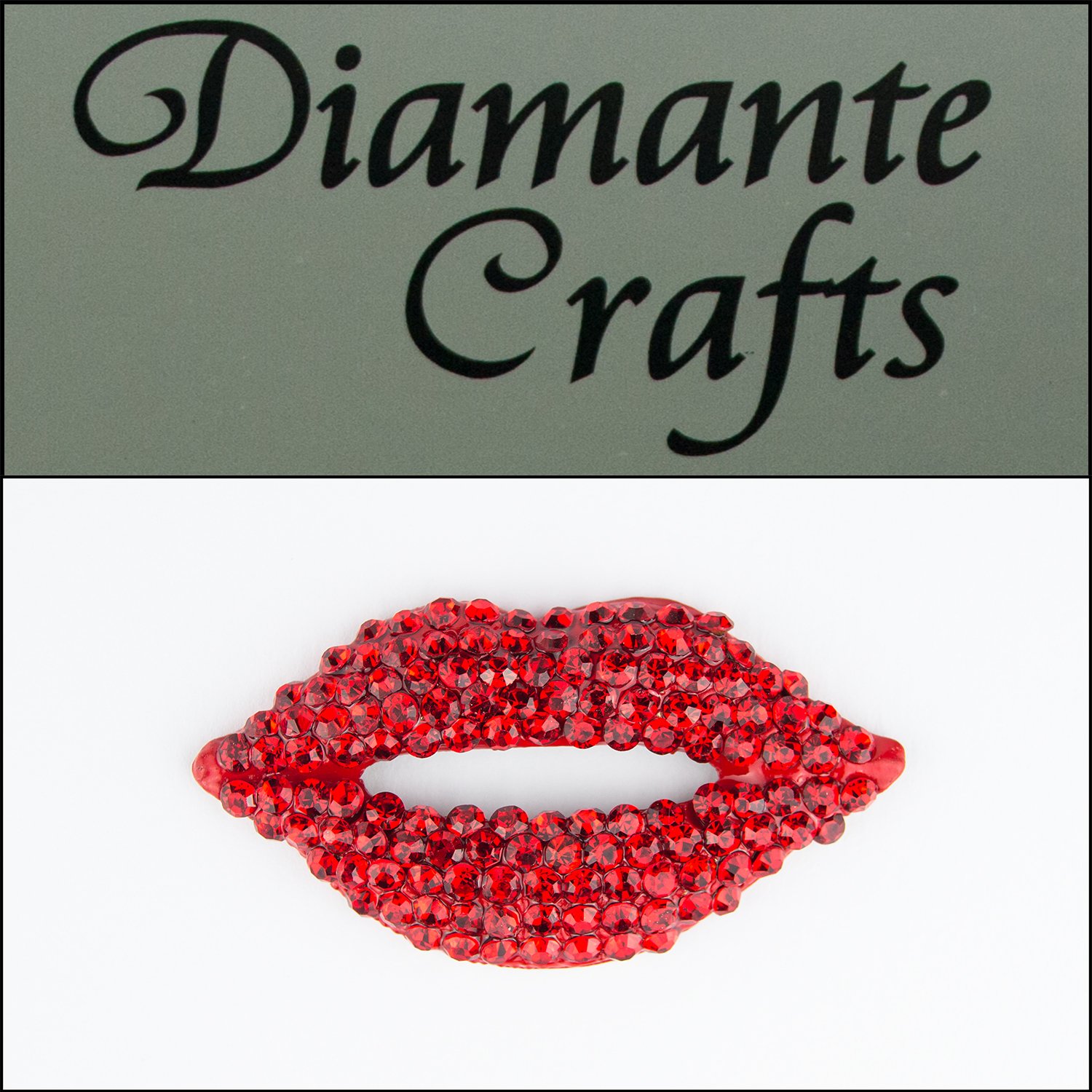 3D Lips Gold Coloured Alloy Encrusted in Red Diamantes - Decoden Kawaii Cabochon - 3MT2013