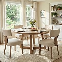 RIVOVA Mid Century Modern Dining Chairs Set of 4, Beige Linen Upholstered Curved Backrest Kitchen Farmhouse Chairs Wood Legs