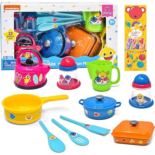 Baby Shark Pots and Pans Pretend Play Kids Kitchen Accessories for Toddler Girl Boy Toy Cooking Dishes Utensils Bowls