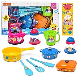 Baby Shark Pots and Pans Pretend Play Kids Kitchen Accessories for Toddler Girl Boy Toy Cooking Dishes Utensils Bowls